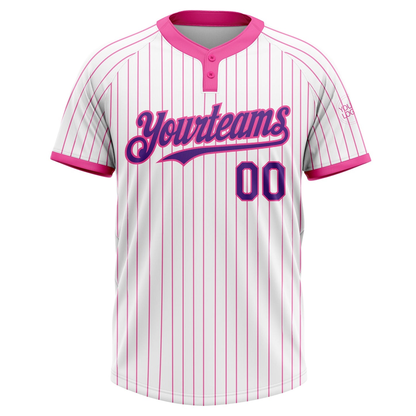 Custom White Pink Pinstripe Purple Two-Button Unisex Softball Jersey view 2