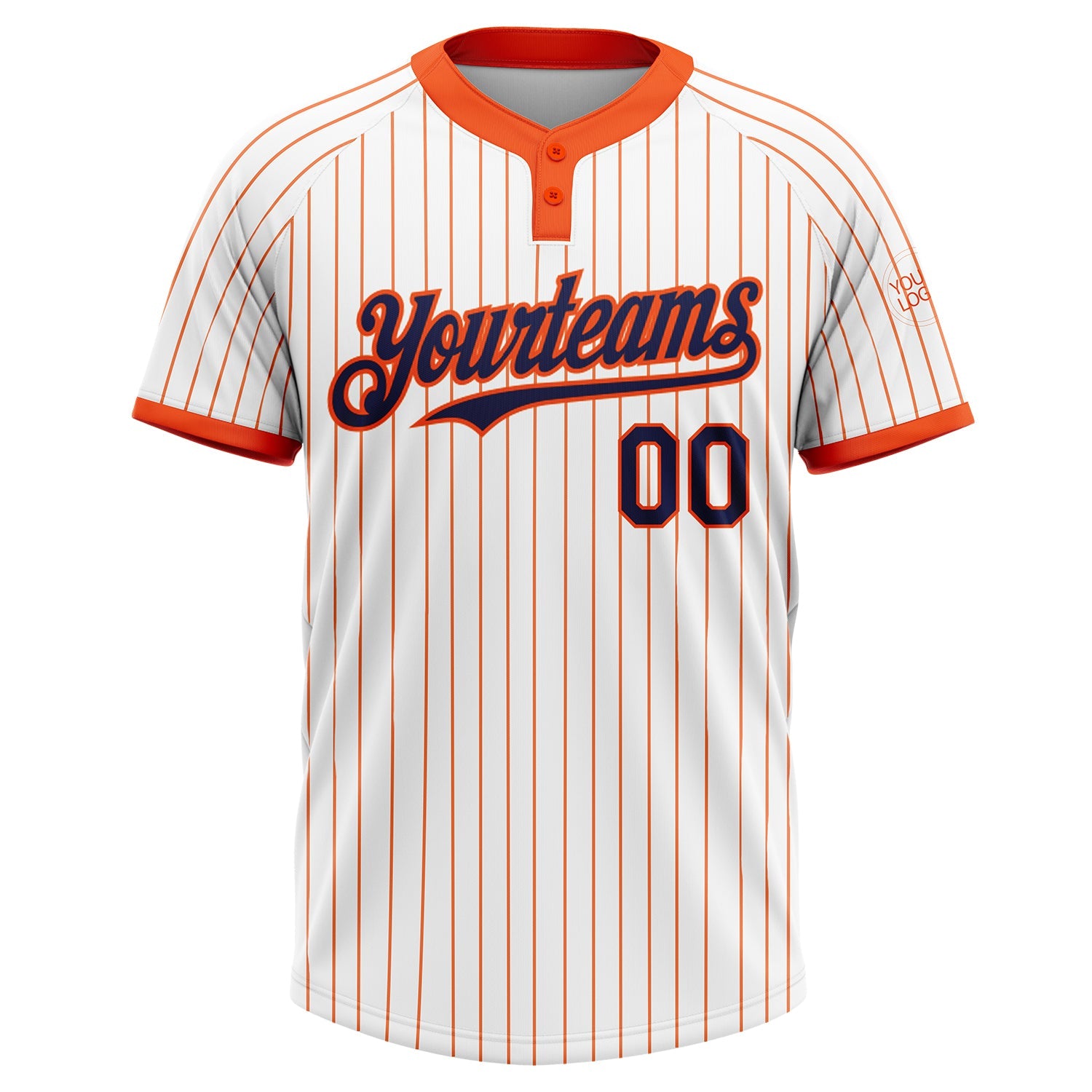 Custom White Orange Pinstripe Navy Two-Button Unisex Softball Jersey view 2