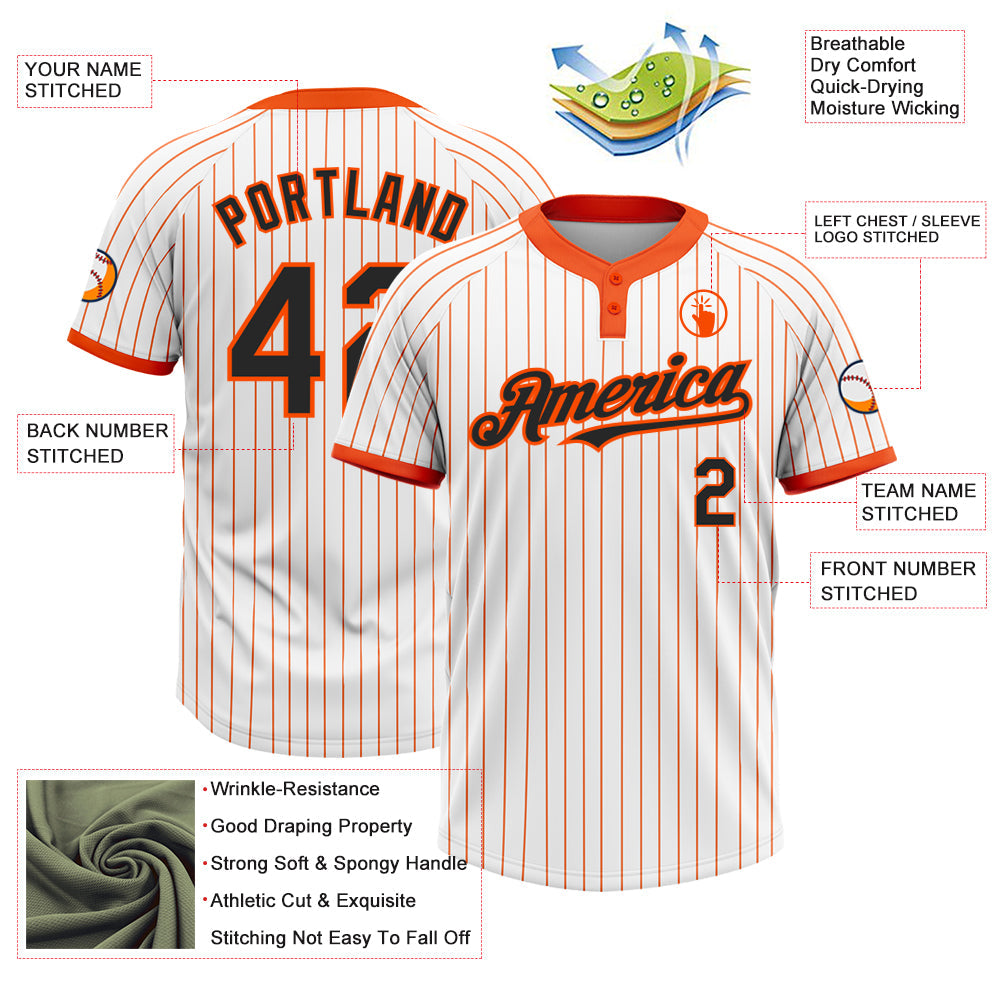 Custom White Orange Pinstripe Black Two-Button Unisex Softball Jersey view 3