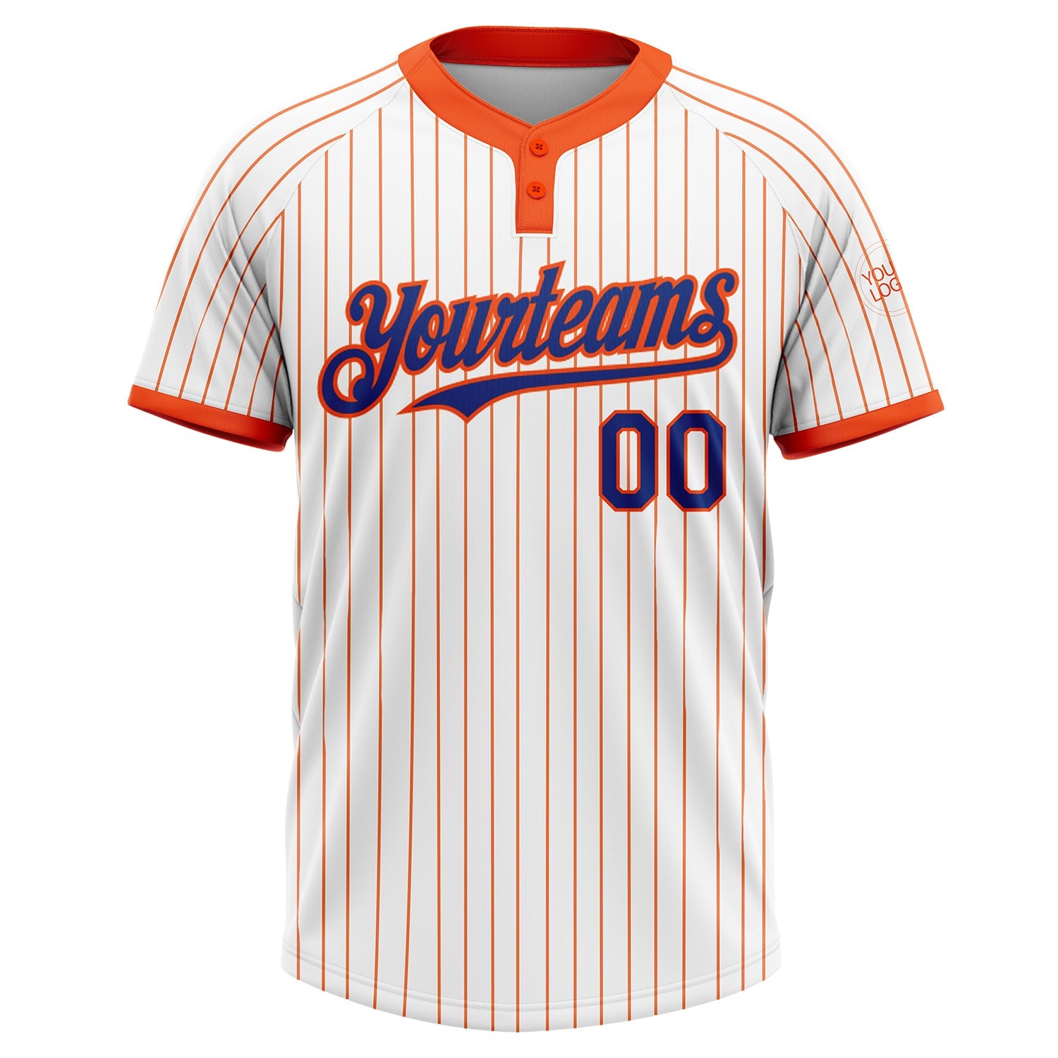 Custom White Orange Pinstripe Royal Two-Button Unisex Softball Jersey view 2