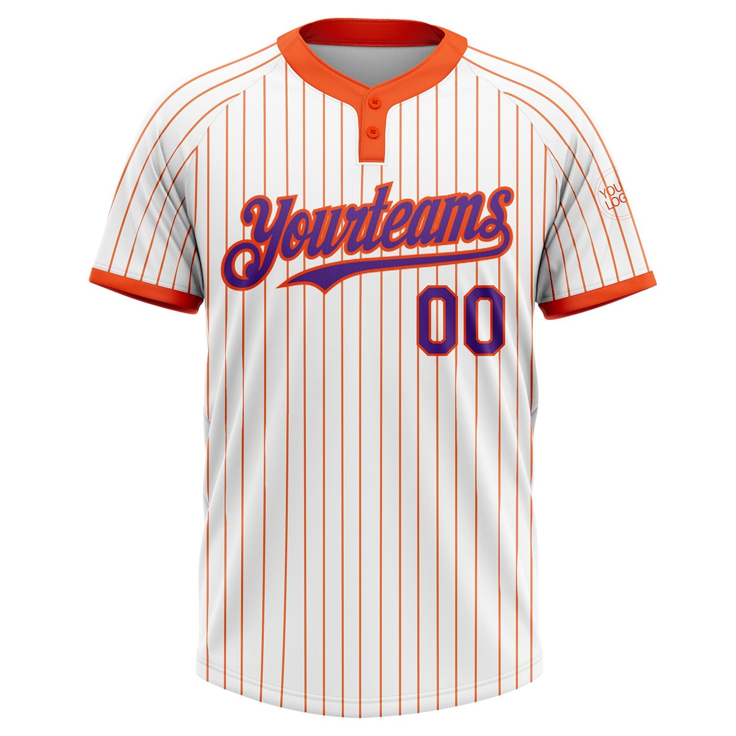 Custom White Orange Pinstripe Purple Two-Button Unisex Softball Jersey view 2