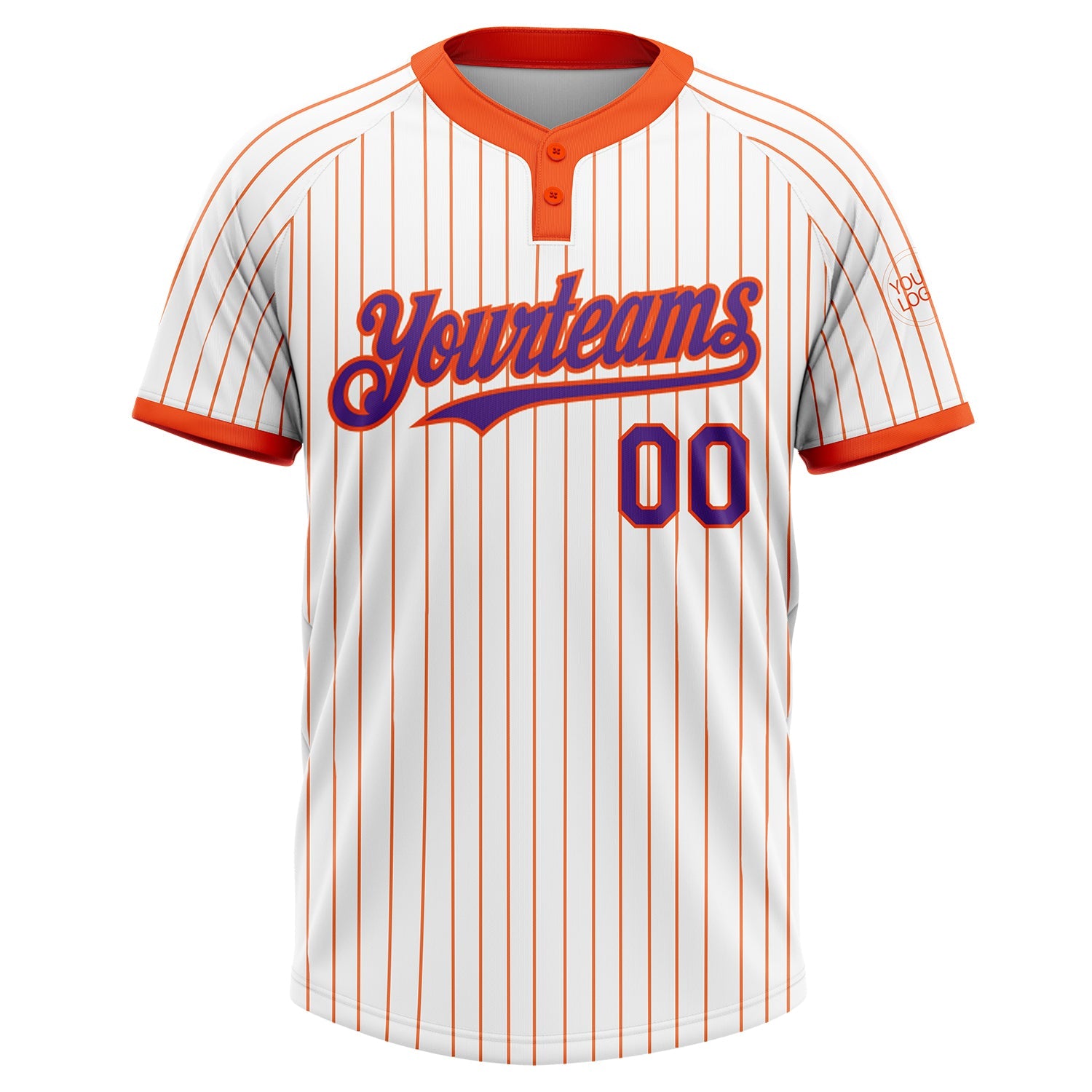 Custom White Orange Pinstripe Purple Two-Button Unisex Softball Jersey view 2