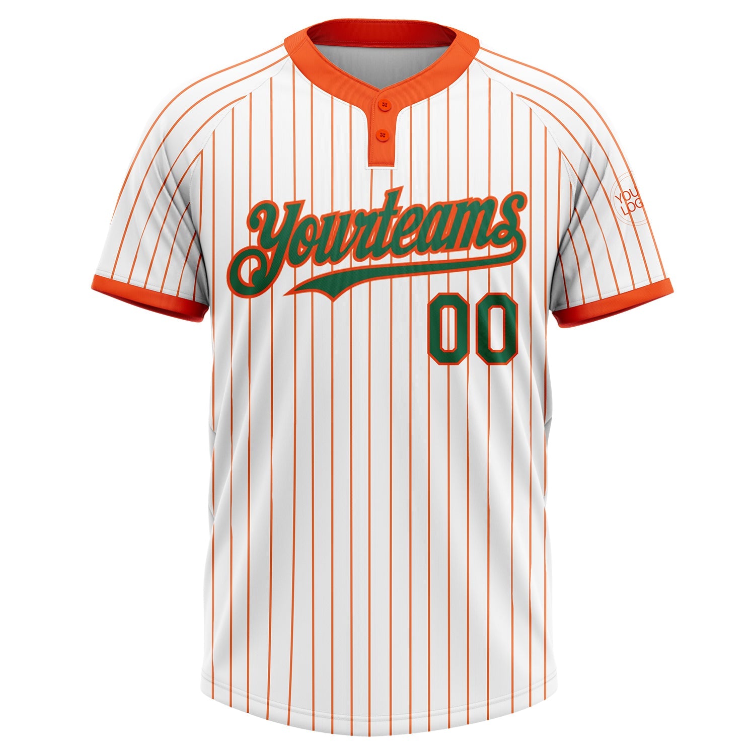 Custom White Orange Pinstripe Kelly Green Two-Button Unisex Softball Jersey view 2