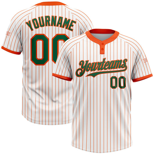 Custom White Orange Pinstripe Kelly Green Two-Button Unisex Softball Jersey - Main View