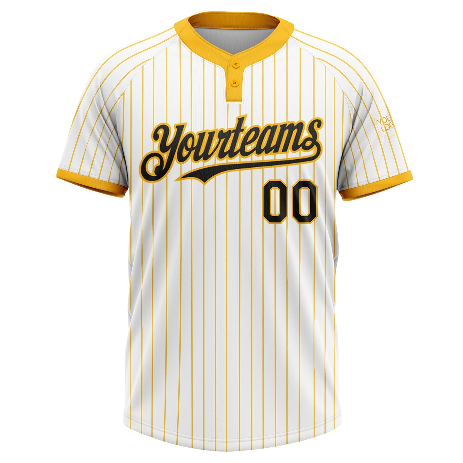 Custom White Gold Pinstripe Black Two-Button Unisex Softball Jersey view 2