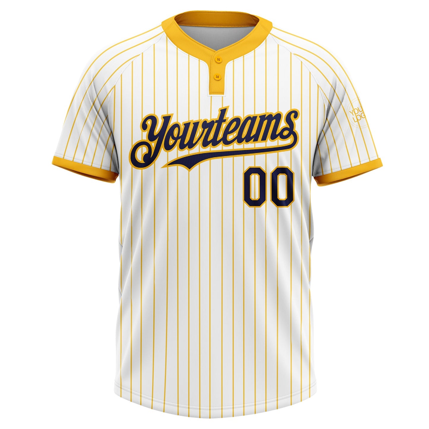 Custom White Gold Pinstripe Navy Two-Button Unisex Softball Jersey view 2