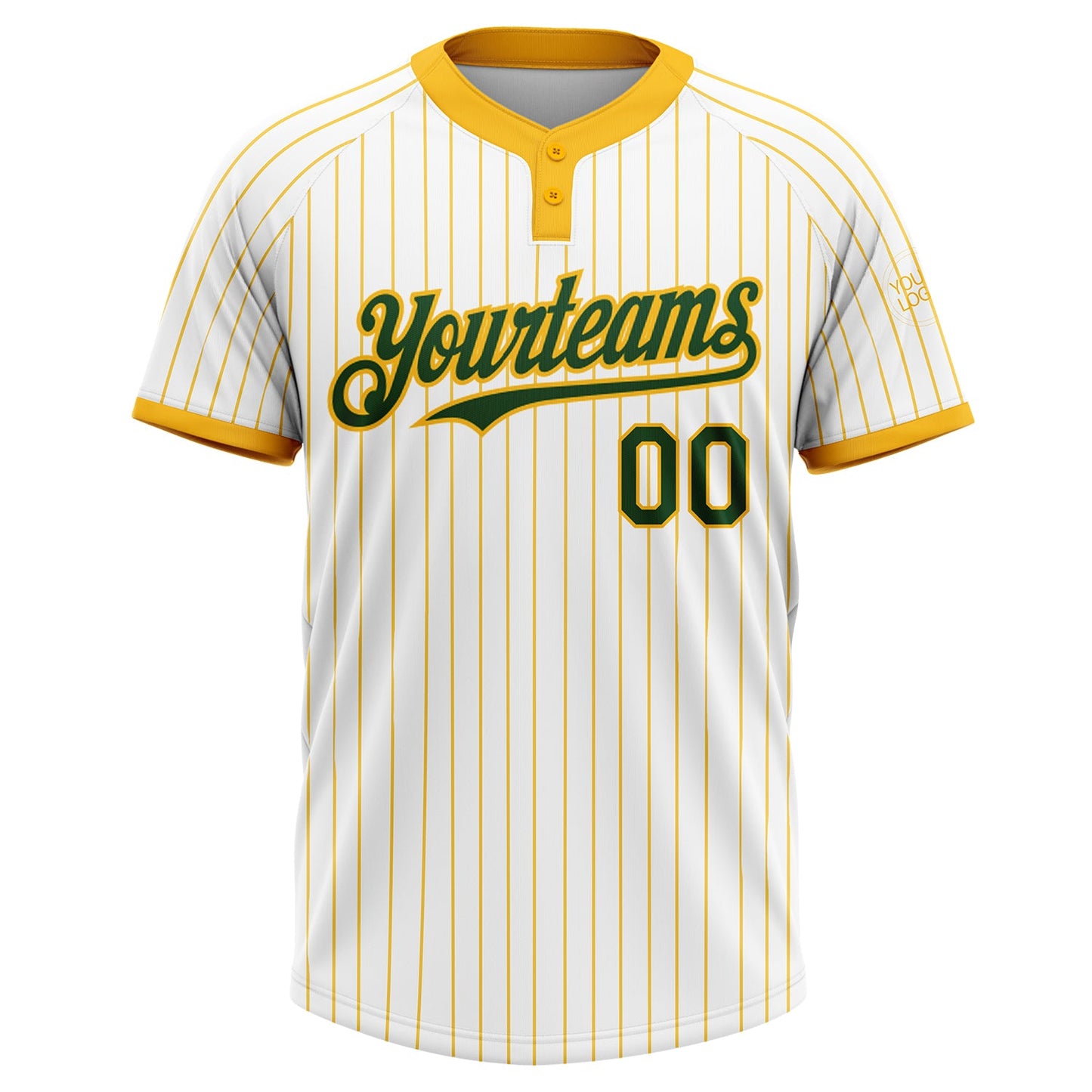Custom White Gold Pinstripe Green Two-Button Unisex Softball Jersey view 2