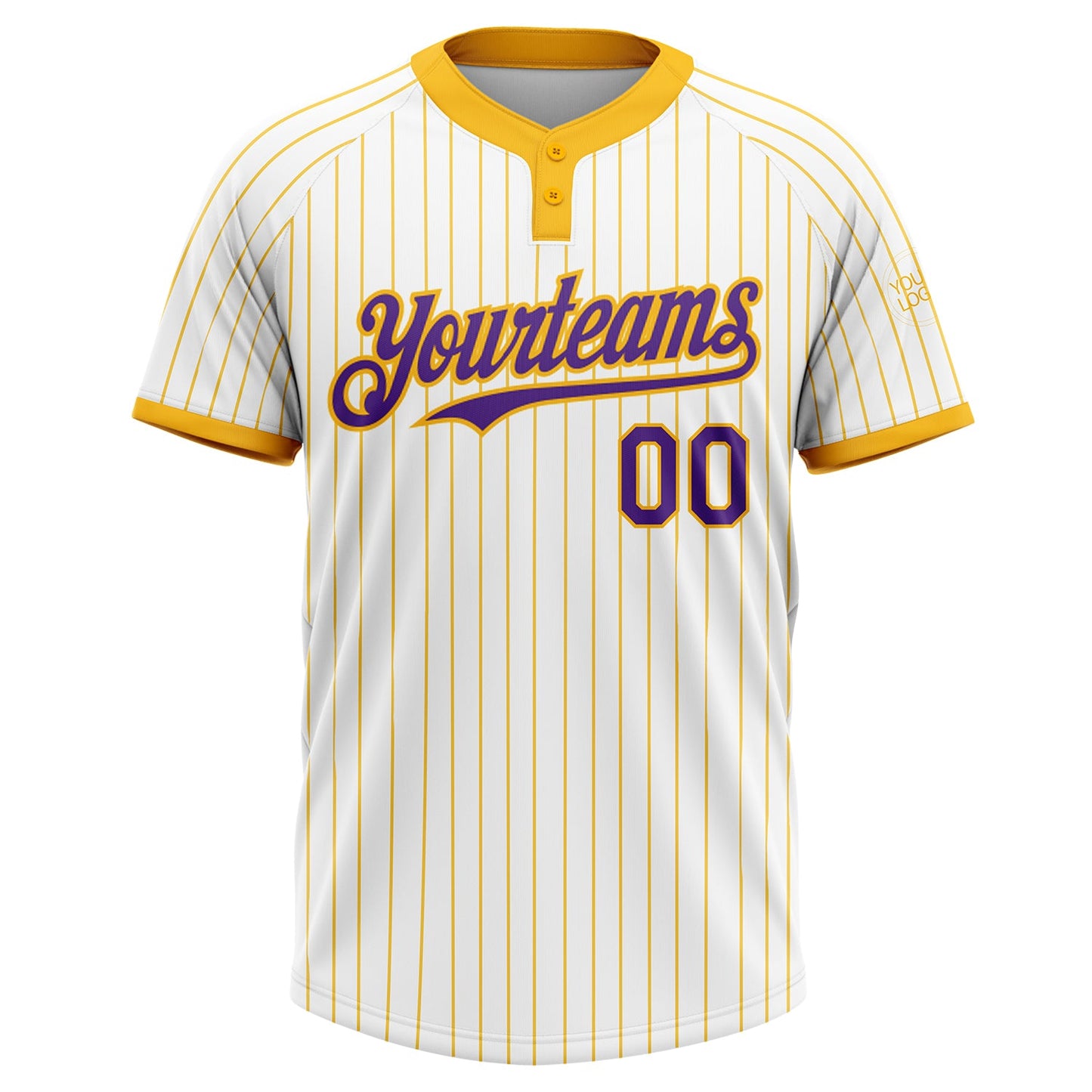 Custom White Gold Pinstripe Purple Two-Button Unisex Softball Jersey view 2