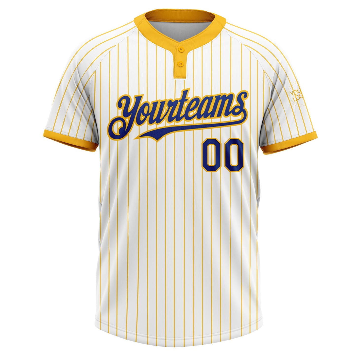 Custom White Gold Pinstripe Royal Two-Button Unisex Softball Jersey view 2