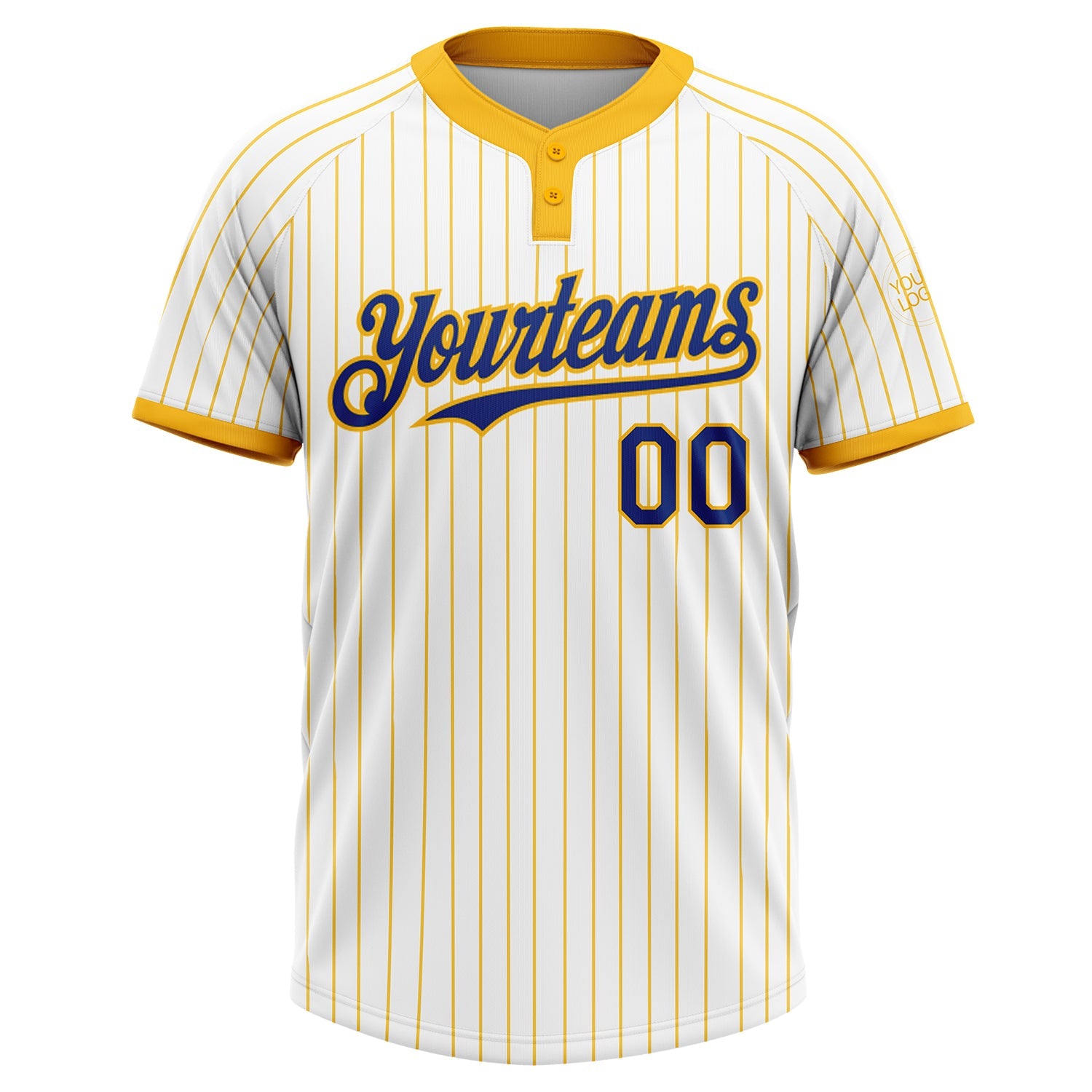Custom White Gold Pinstripe Royal Two-Button Unisex Softball Jersey view 2