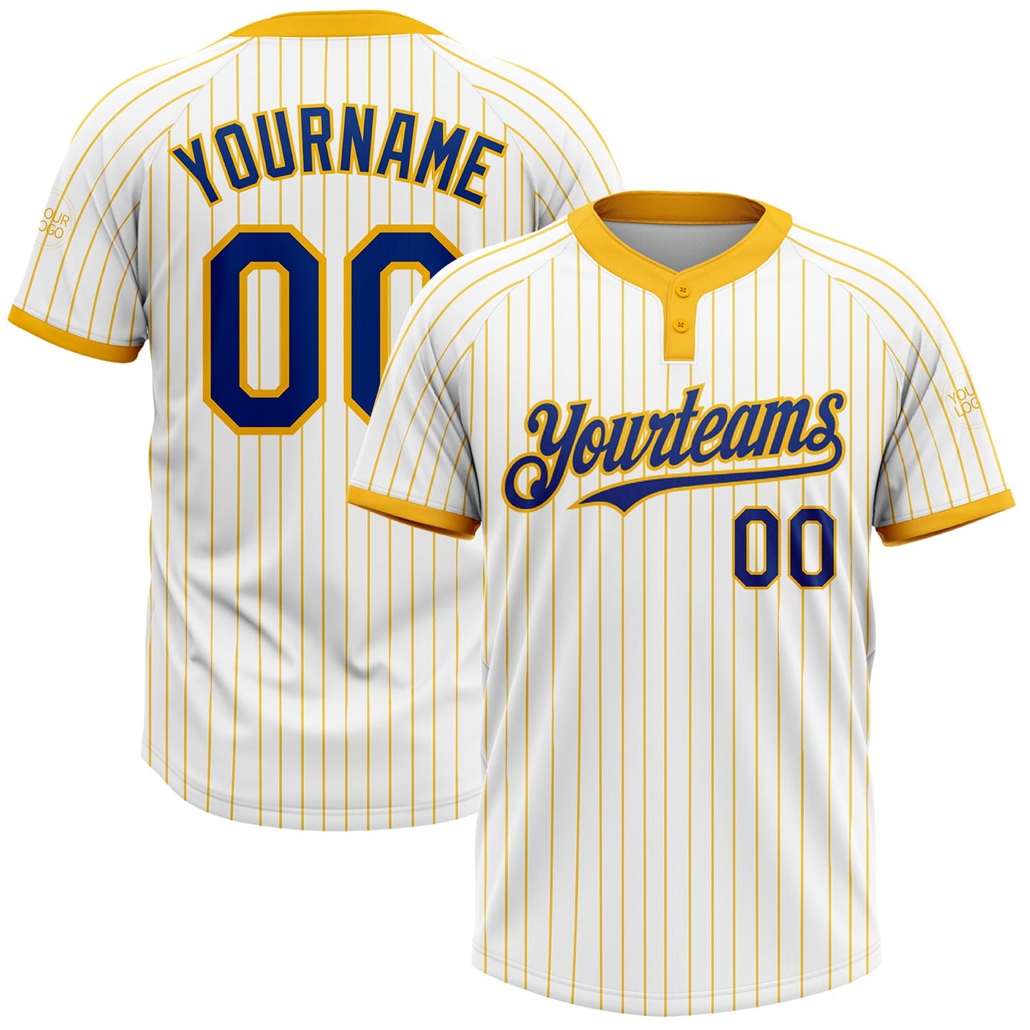 Custom White Gold Pinstripe Royal Two-Button Unisex Softball Jersey - Main View