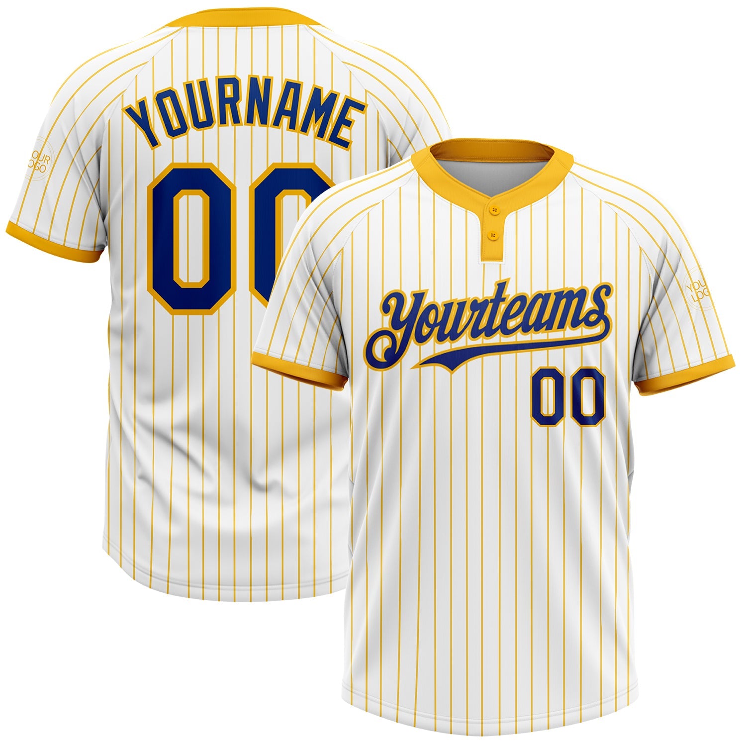 Custom White Gold Pinstripe Royal Two-Button Unisex Softball Jersey - Main View