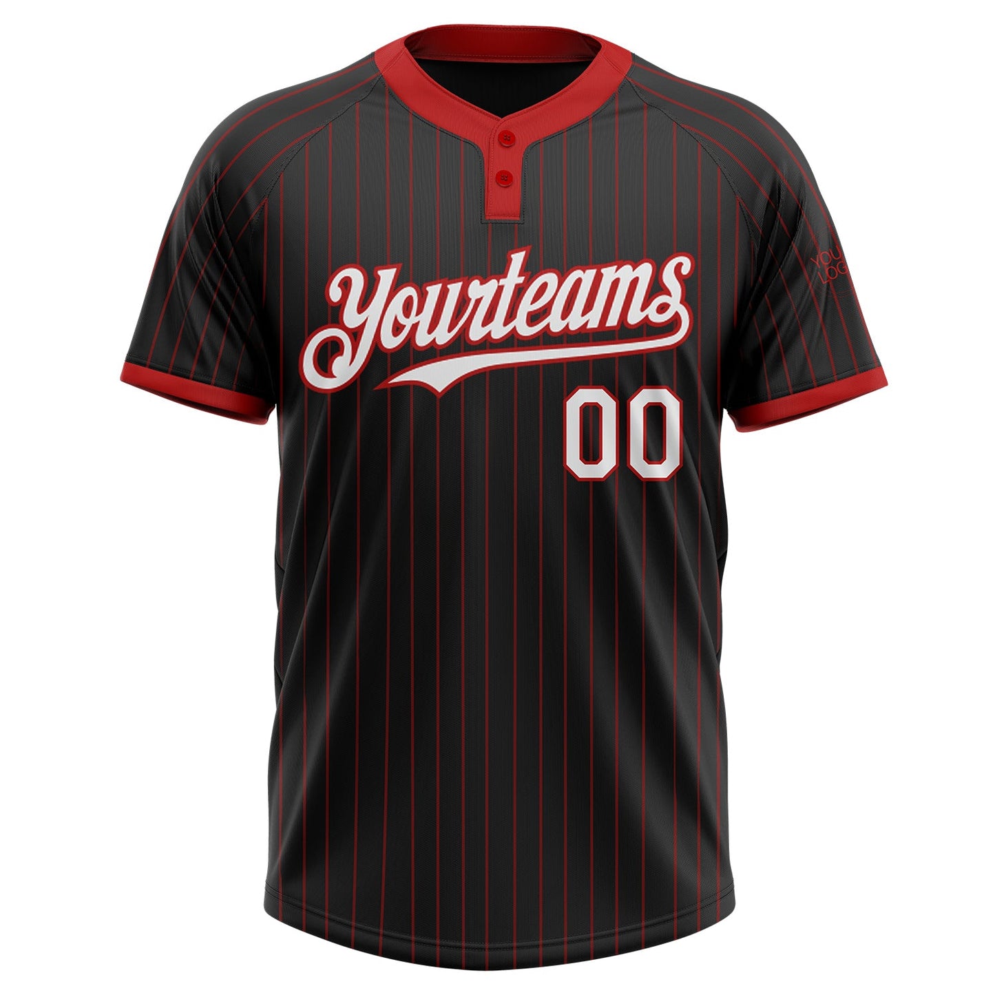 Custom Black Red Pinstripe White Two-Button Unisex Softball Jersey view 2