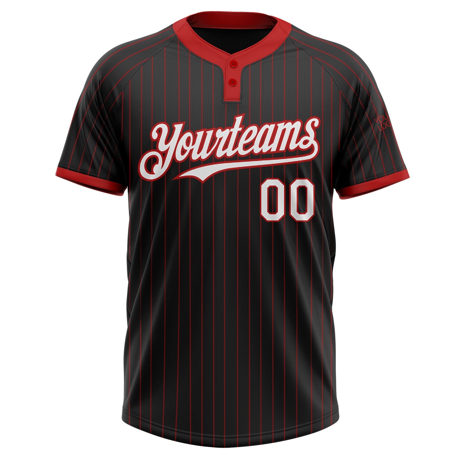 Custom Black Red Pinstripe White Two-Button Unisex Softball Jersey view 2