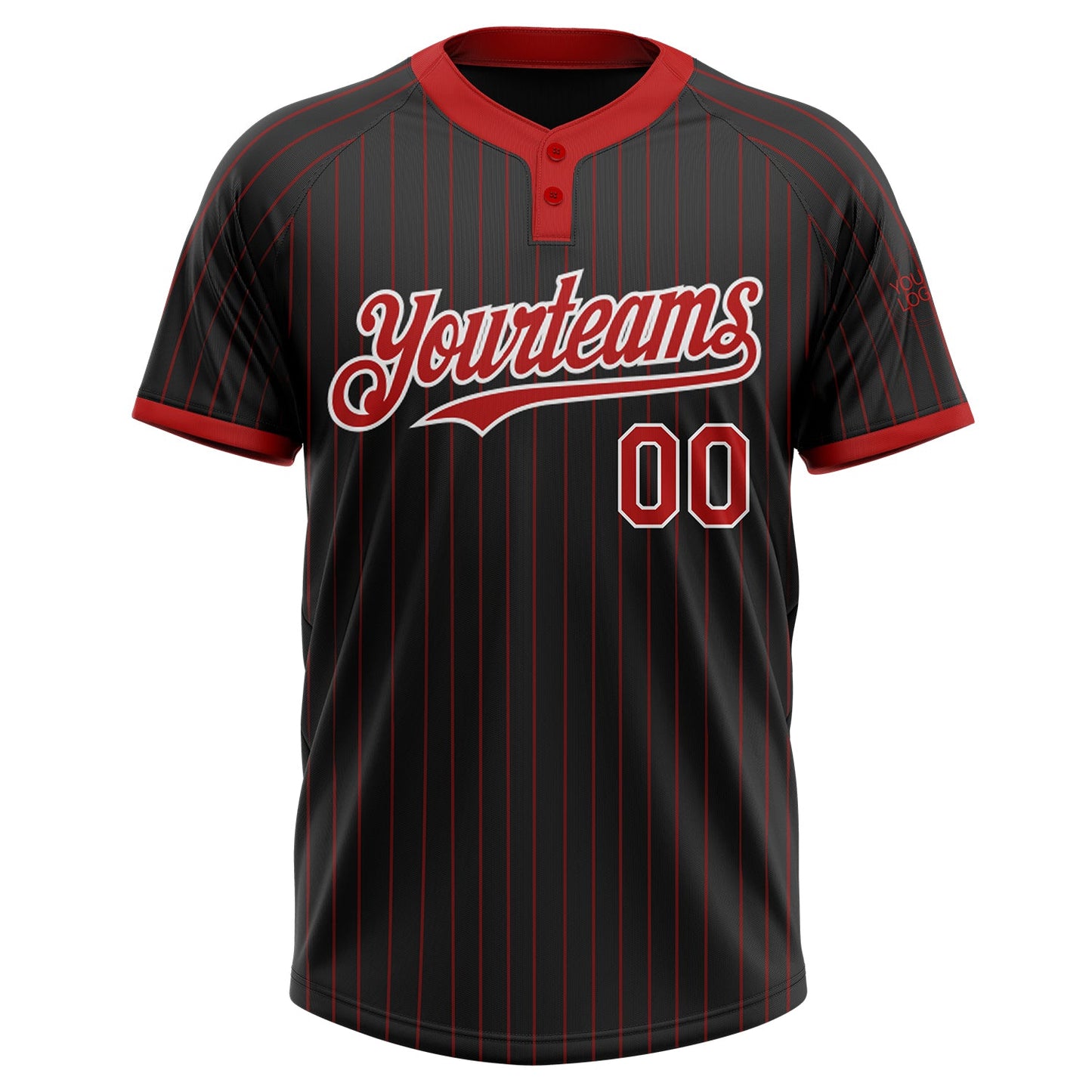 Custom Black Red Pinstripe White Two-Button Unisex Softball Jersey view 2