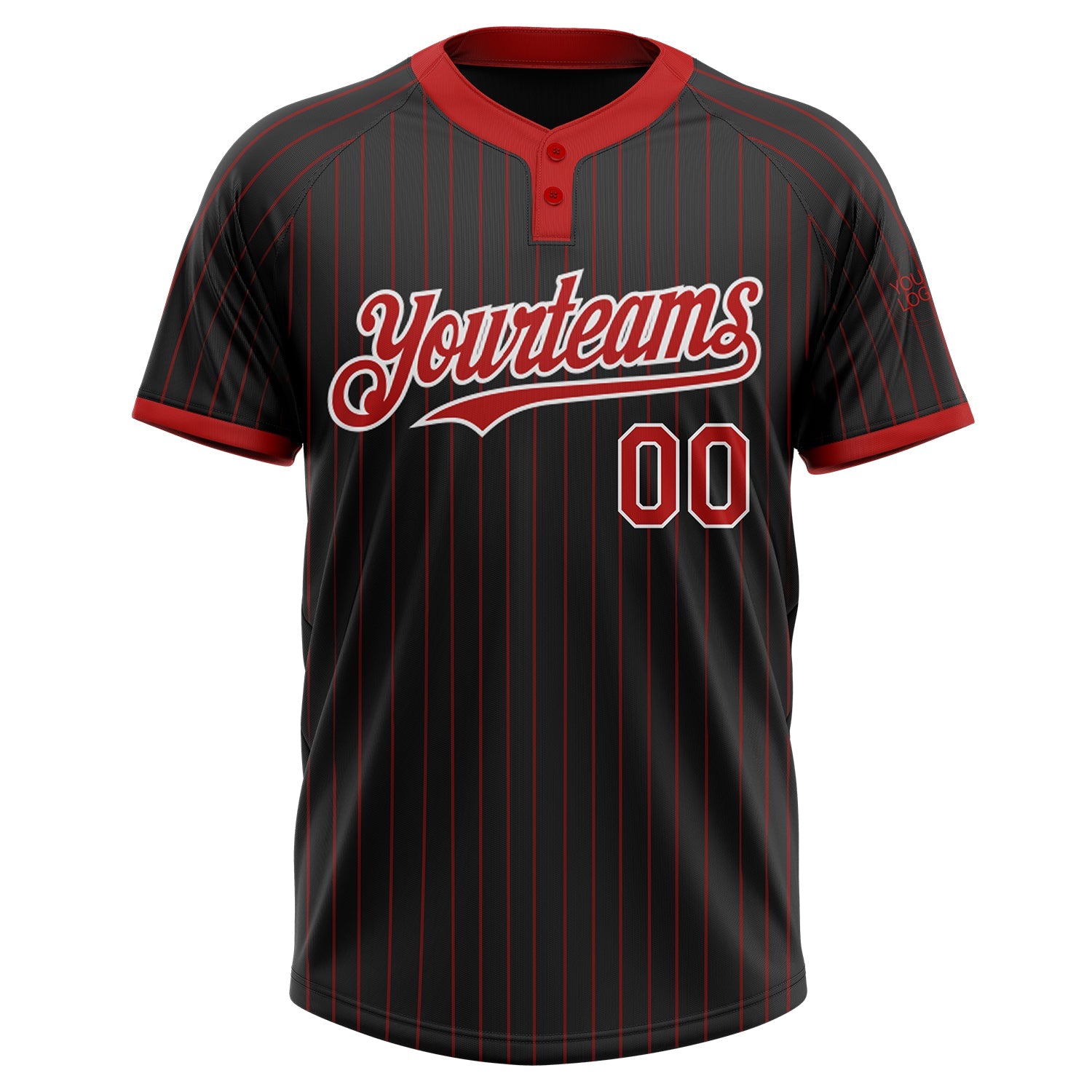 Custom Black Red Pinstripe White Two-Button Unisex Softball Jersey view 2