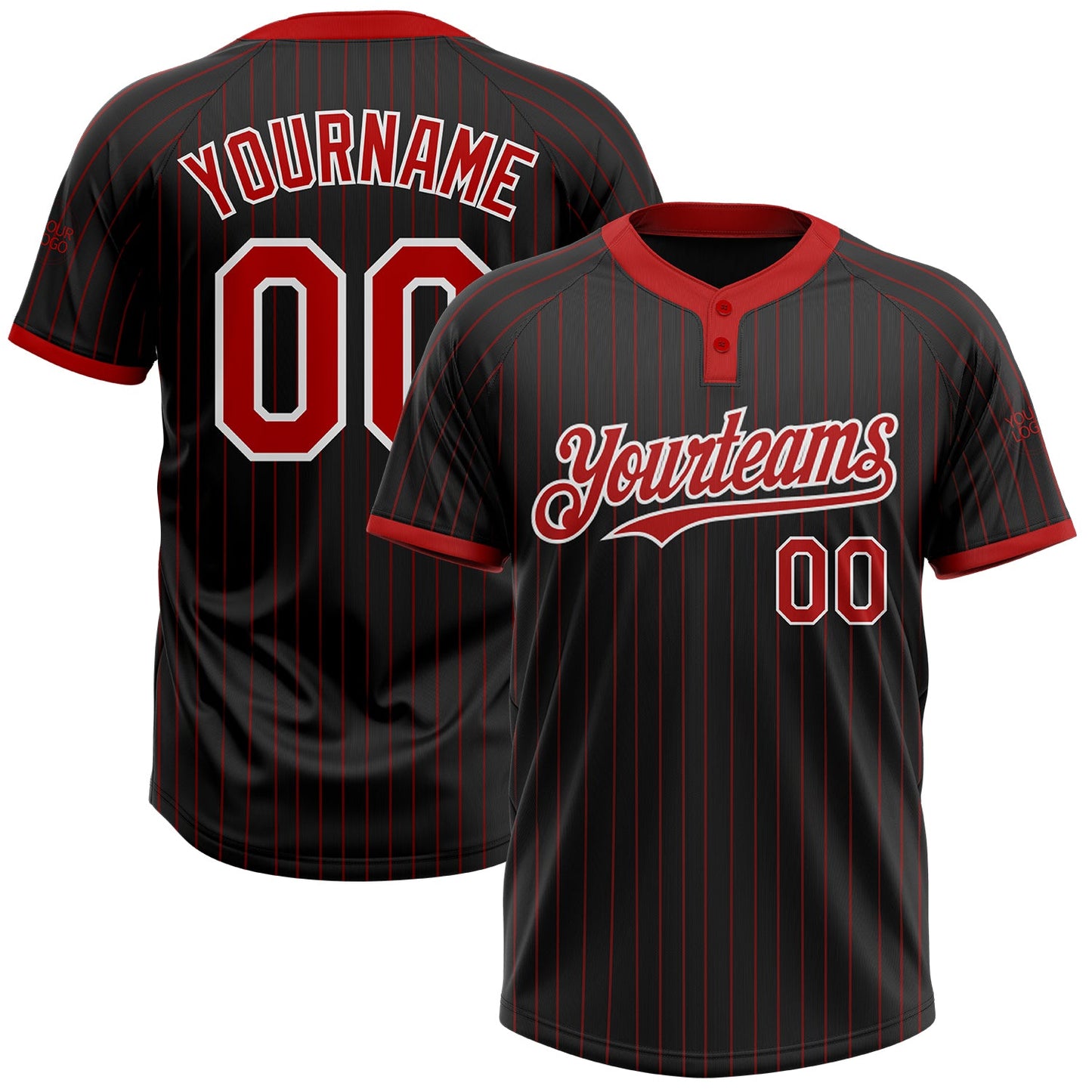 Custom Black Red Pinstripe White Two-Button Unisex Softball Jersey - Main View