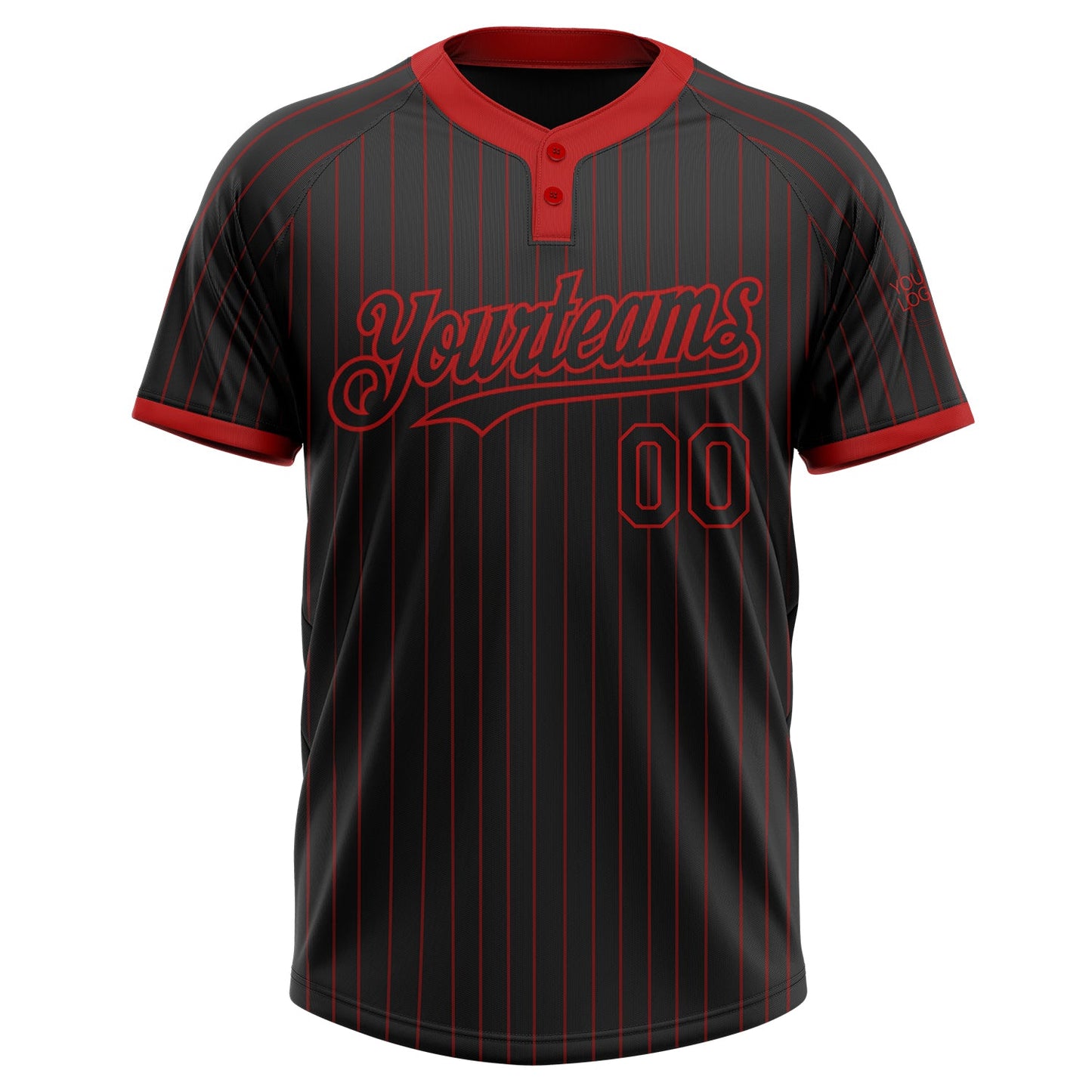 Custom Black Red Pinstripe Red Two-Button Unisex Softball Jersey view 2