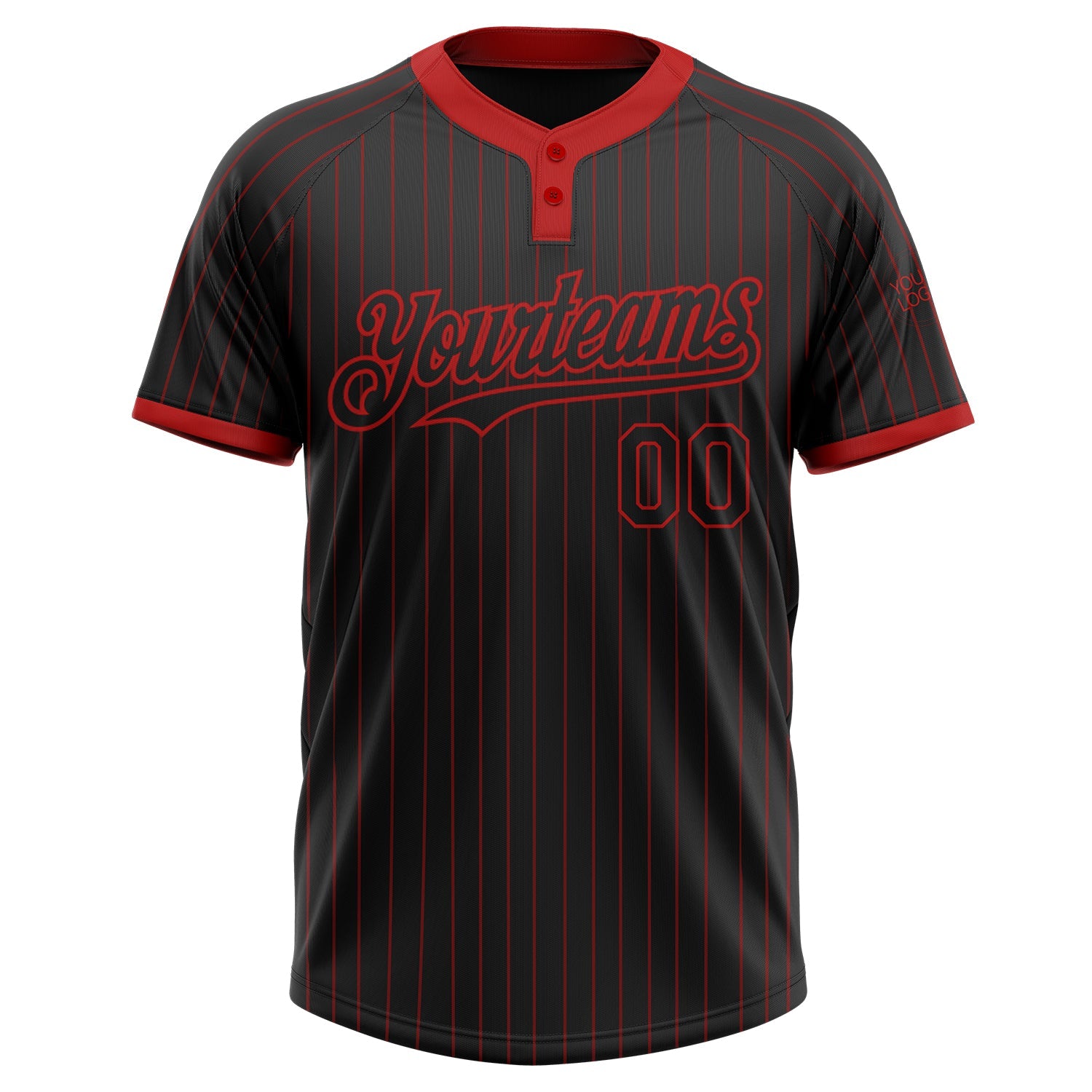 Custom Black Red Pinstripe Red Two-Button Unisex Softball Jersey view 2