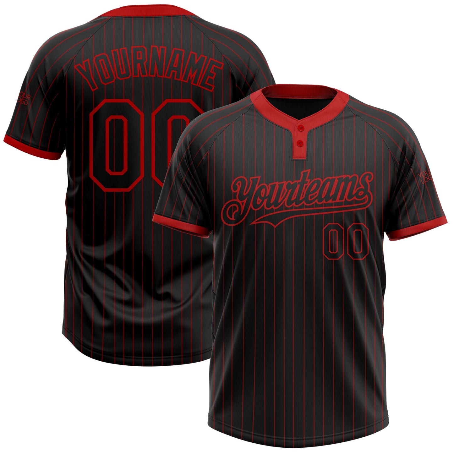 Custom Black Red Pinstripe Red Two-Button Unisex Softball Jersey - Main View