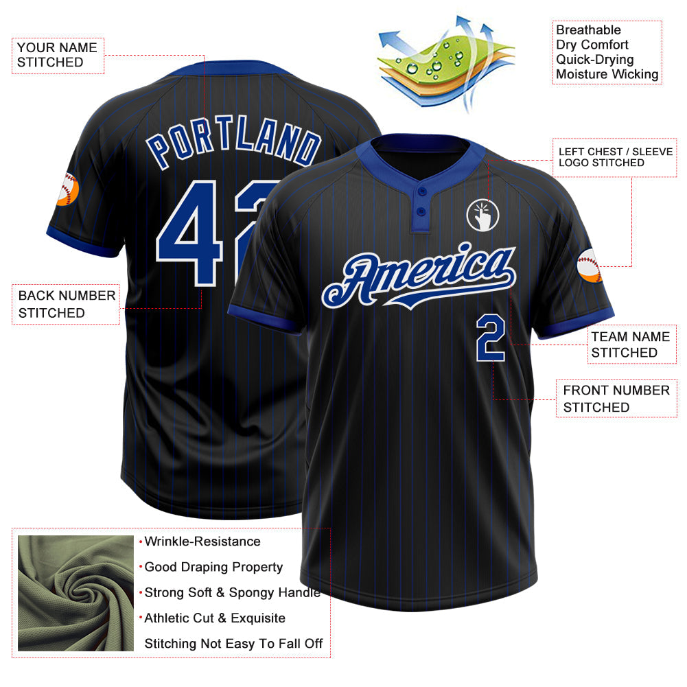 Custom Black Royal Pinstripe White Two-Button Unisex Softball Jersey view 3