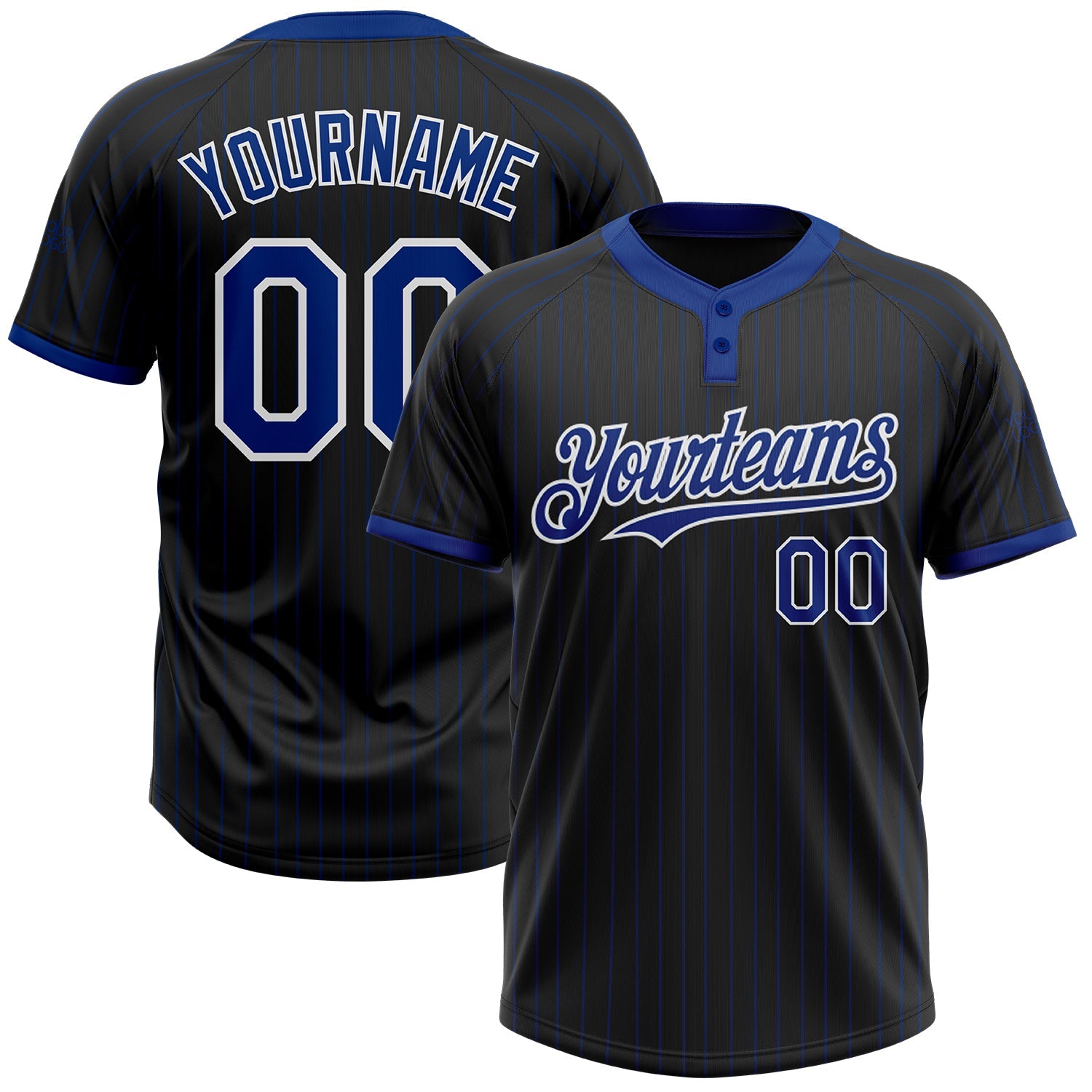 Custom Black Royal Pinstripe White Two-Button Unisex Softball Jersey - Main View