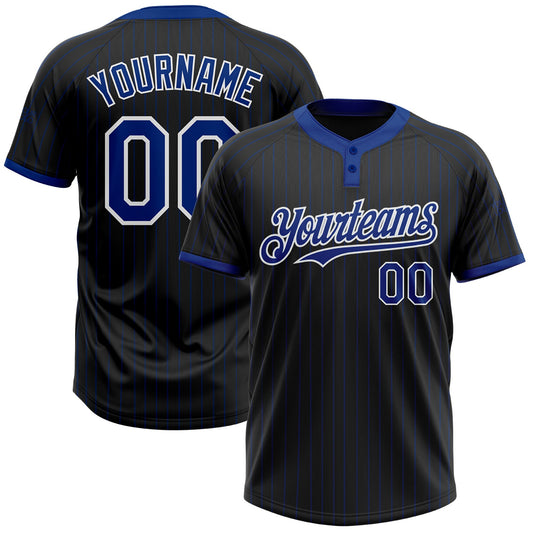 Custom Black Royal Pinstripe White Two-Button Unisex Softball Jersey - Main View