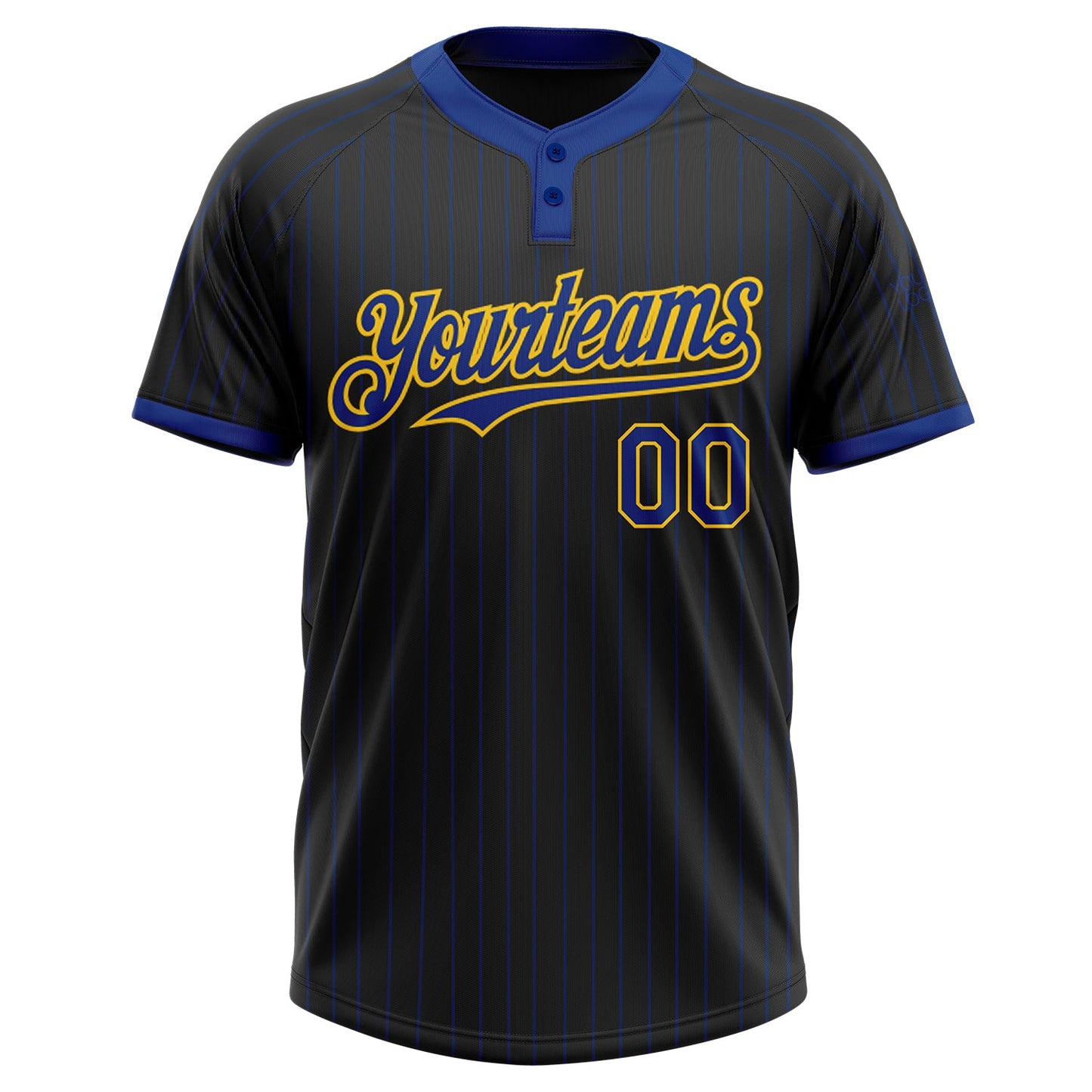 Custom Black Royal Pinstripe Yellow Two-Button Unisex Softball Jersey view 2