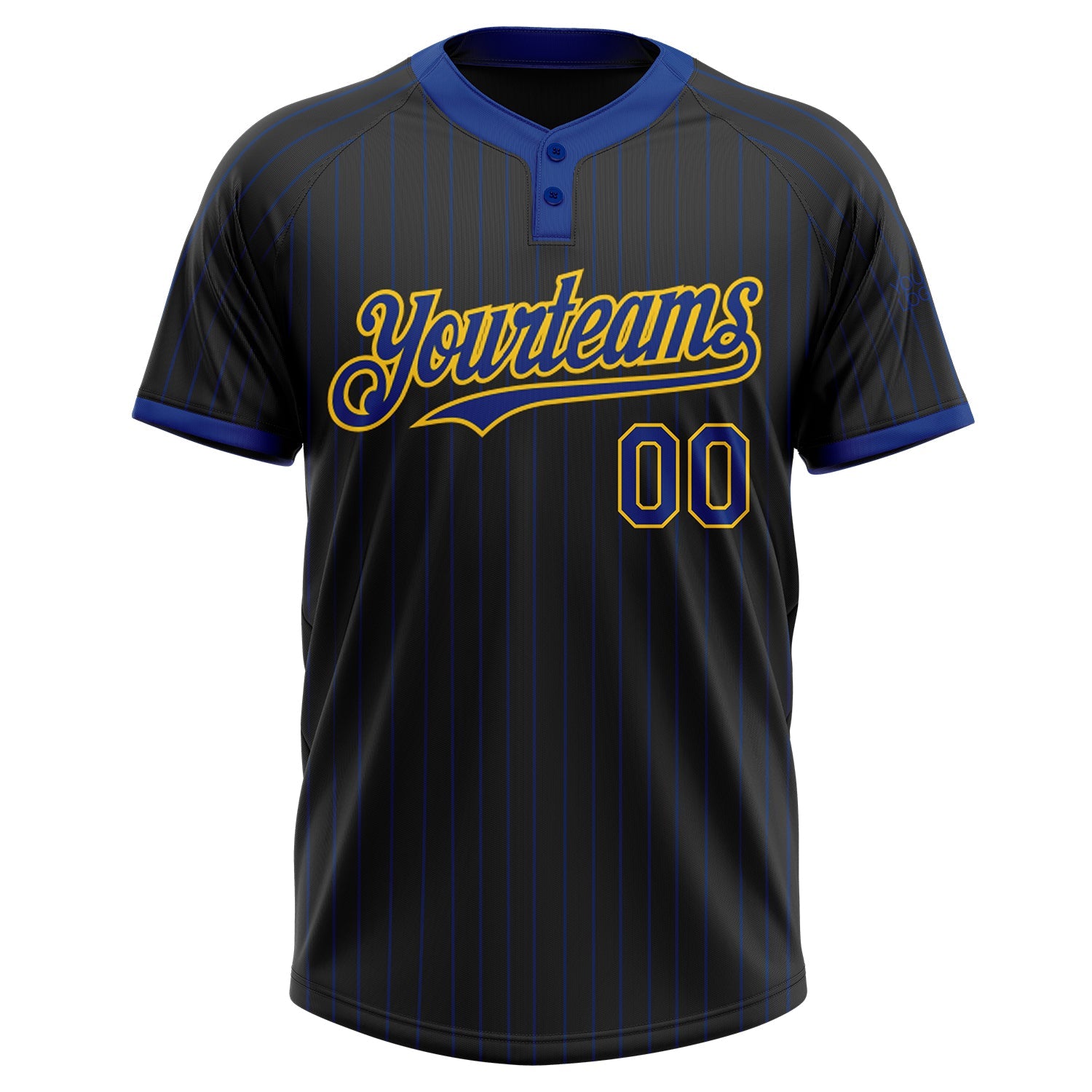 Custom Black Royal Pinstripe Yellow Two-Button Unisex Softball Jersey view 2
