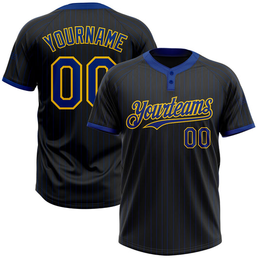 Custom Black Royal Pinstripe Yellow Two-Button Unisex Softball Jersey - Main View