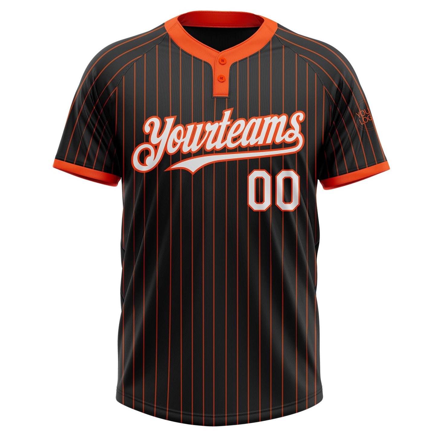 Custom Black Orange Pinstripe White Two-Button Unisex Softball Jersey view 2