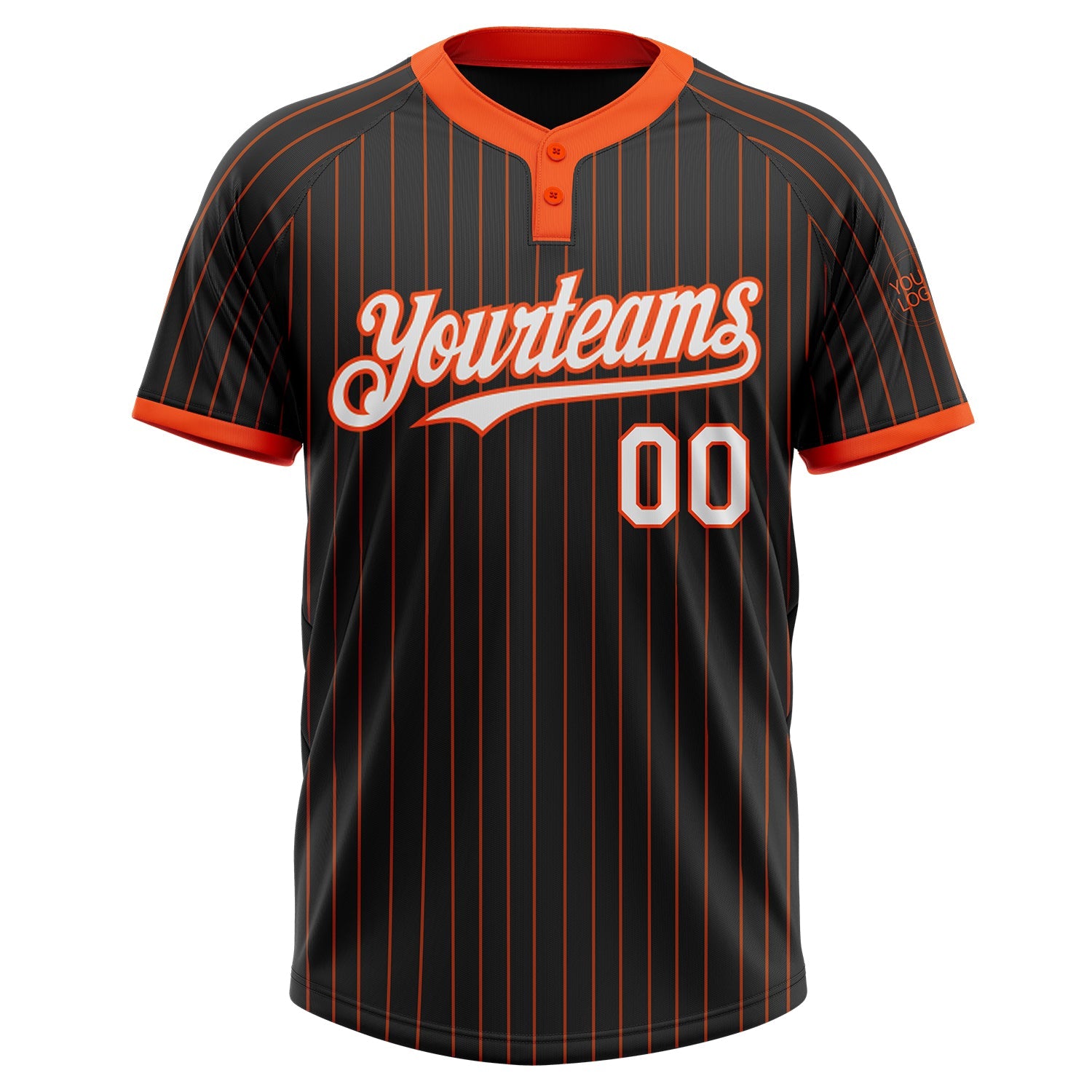 Custom Black Orange Pinstripe White Two-Button Unisex Softball Jersey view 2