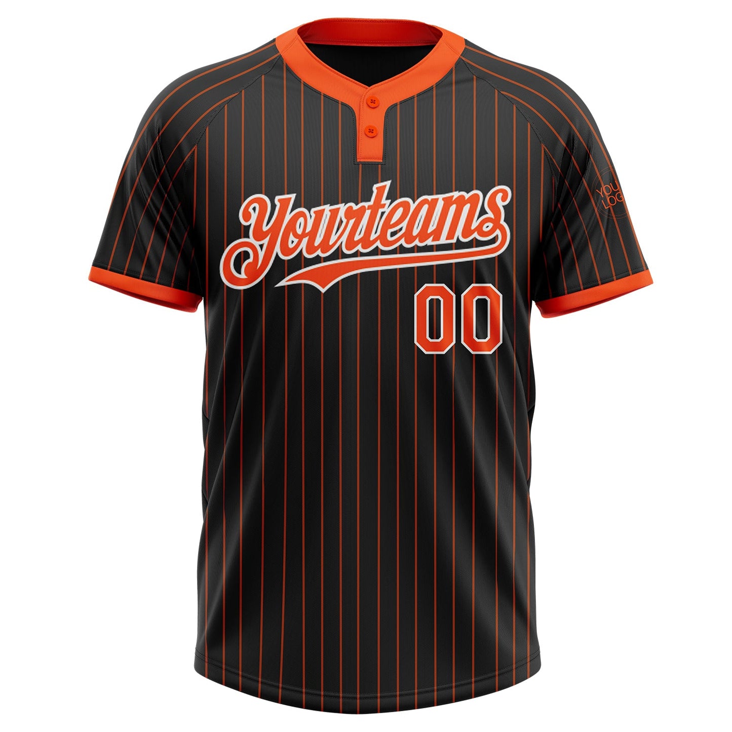 Custom Black Orange Pinstripe White Two-Button Unisex Softball Jersey view 2