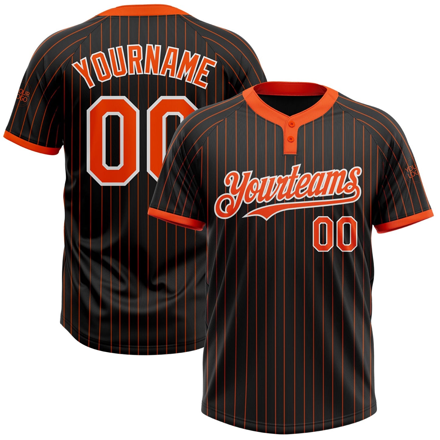 Custom Black Orange Pinstripe White Two-Button Unisex Softball Jersey - Main View