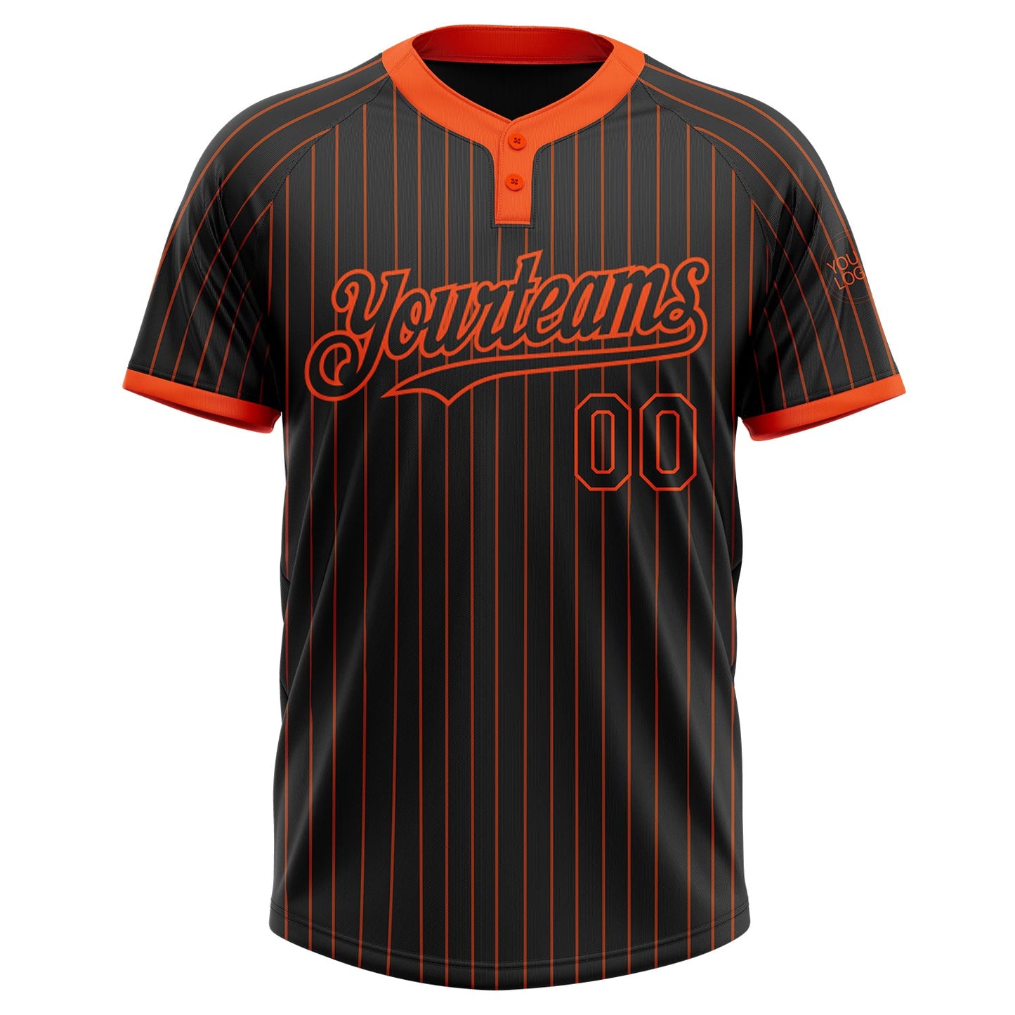 Custom Black Orange Pinstripe Orange Two-Button Unisex Softball Jersey view 2
