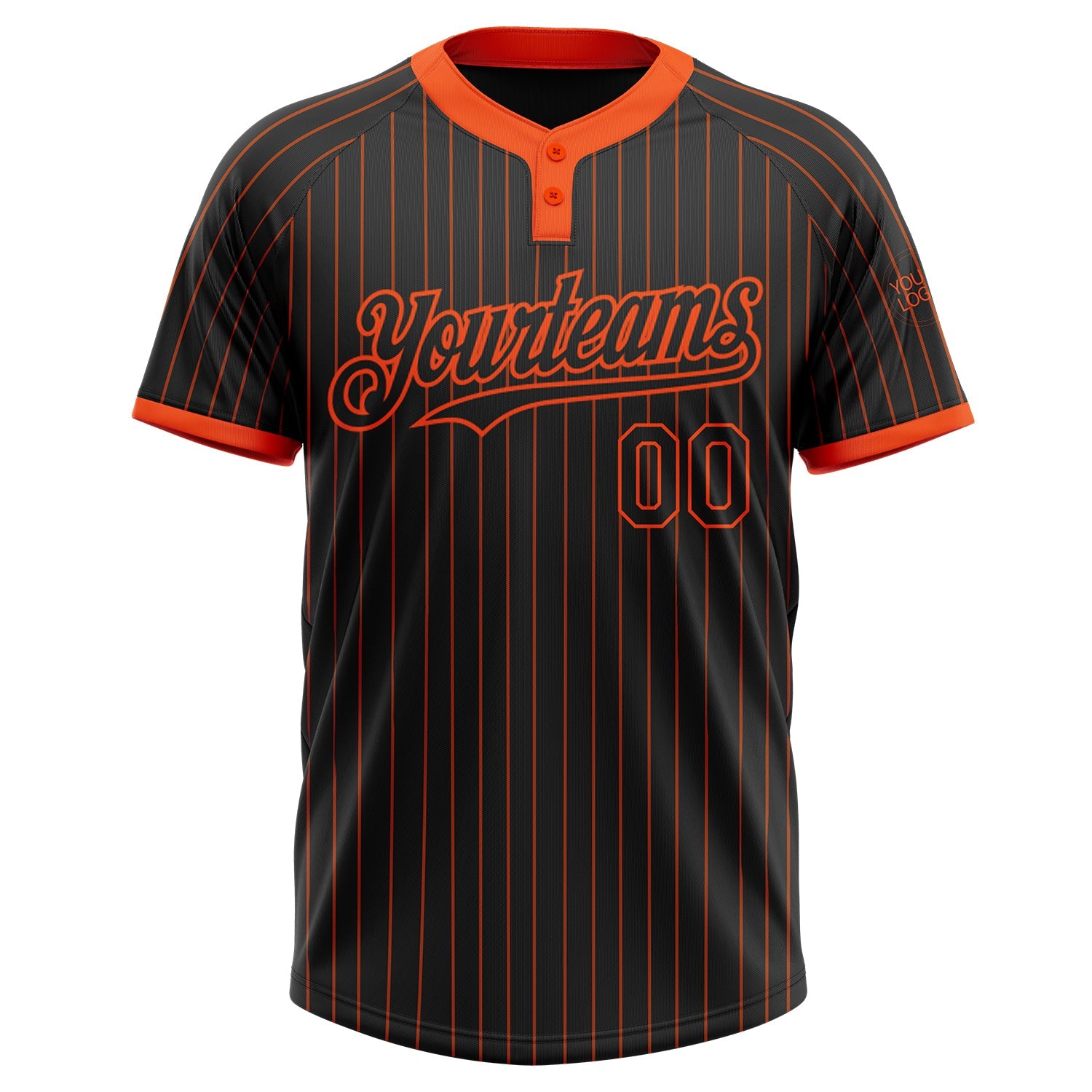 Custom Black Orange Pinstripe Orange Two-Button Unisex Softball Jersey view 2