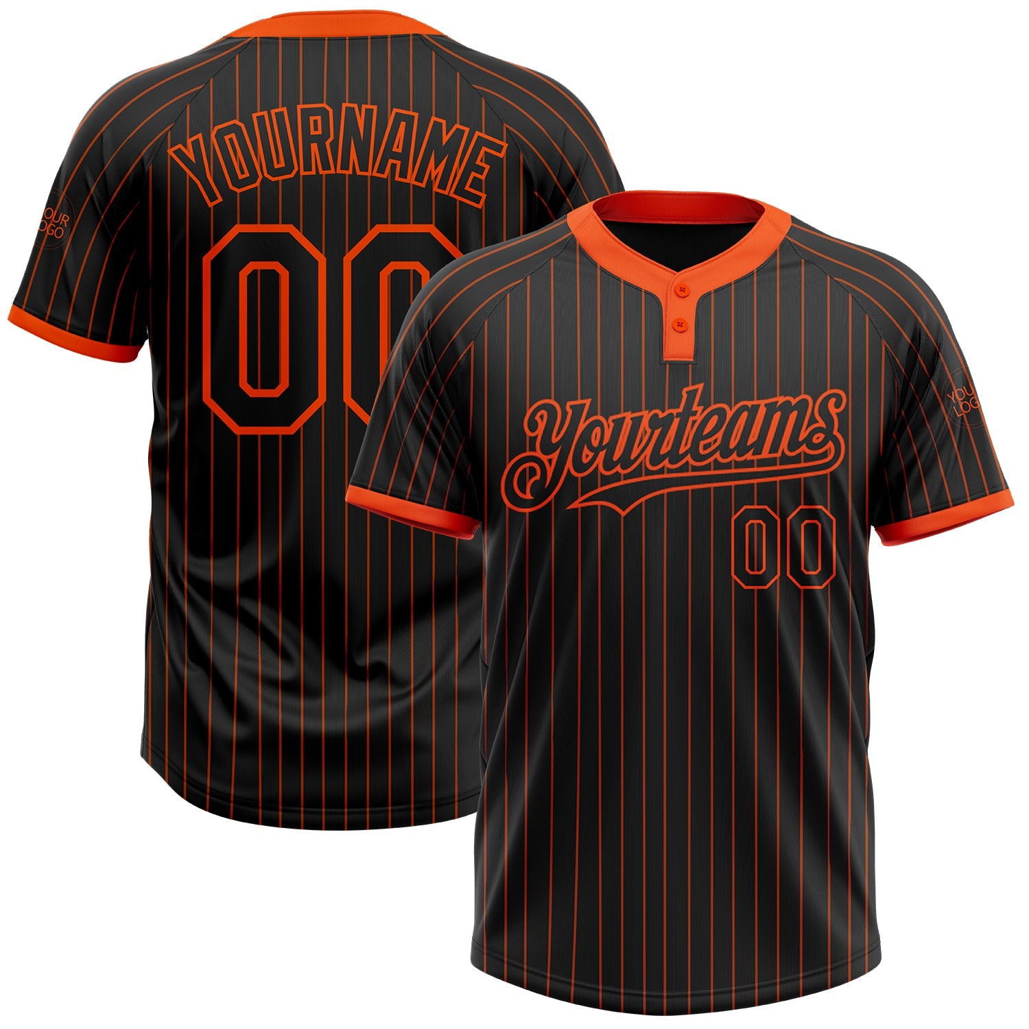 Custom Black Orange Pinstripe Orange Two-Button Unisex Softball Jersey - Main View