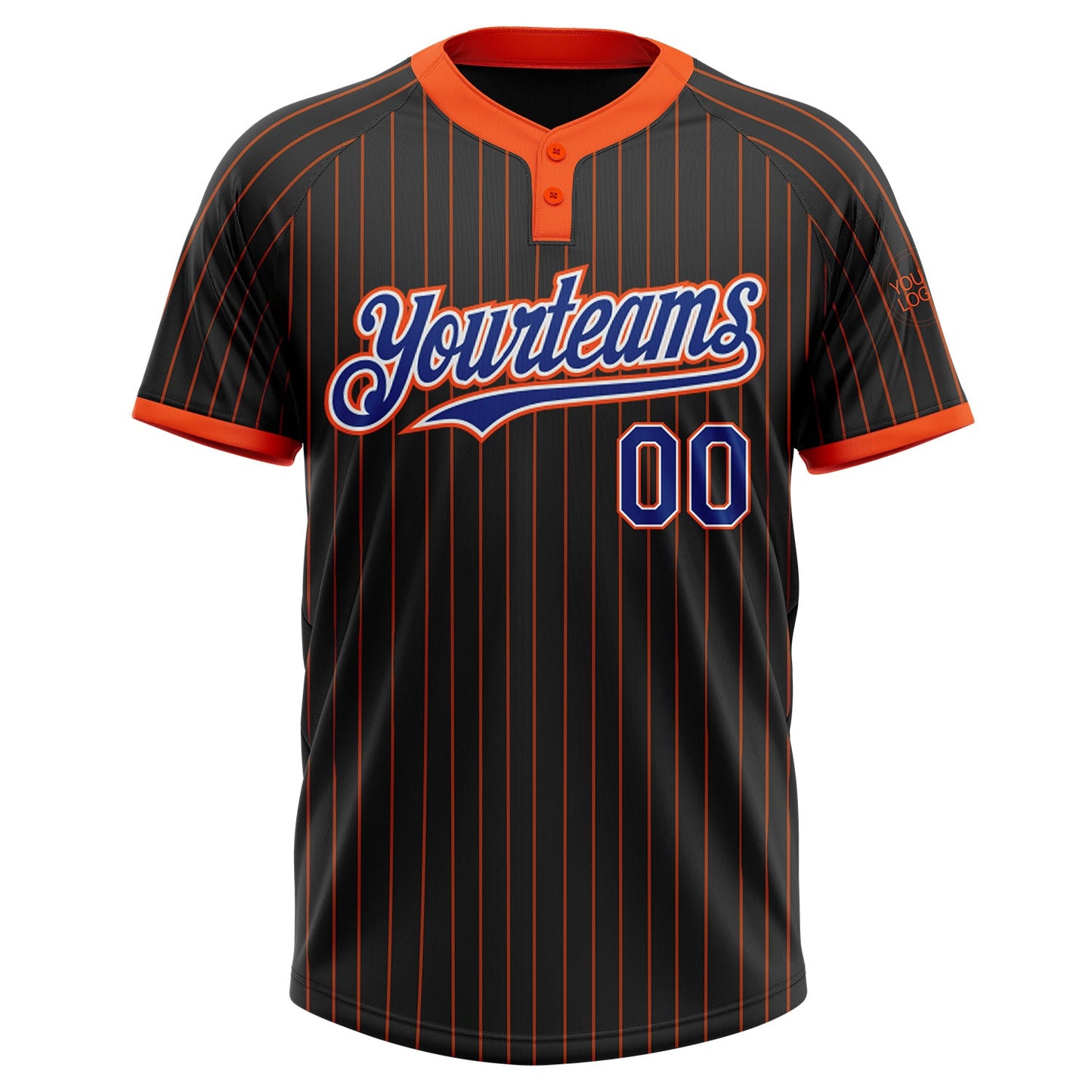 Custom Black Orange Pinstripe Royal-White Two-Button Unisex Softball Jersey view 2