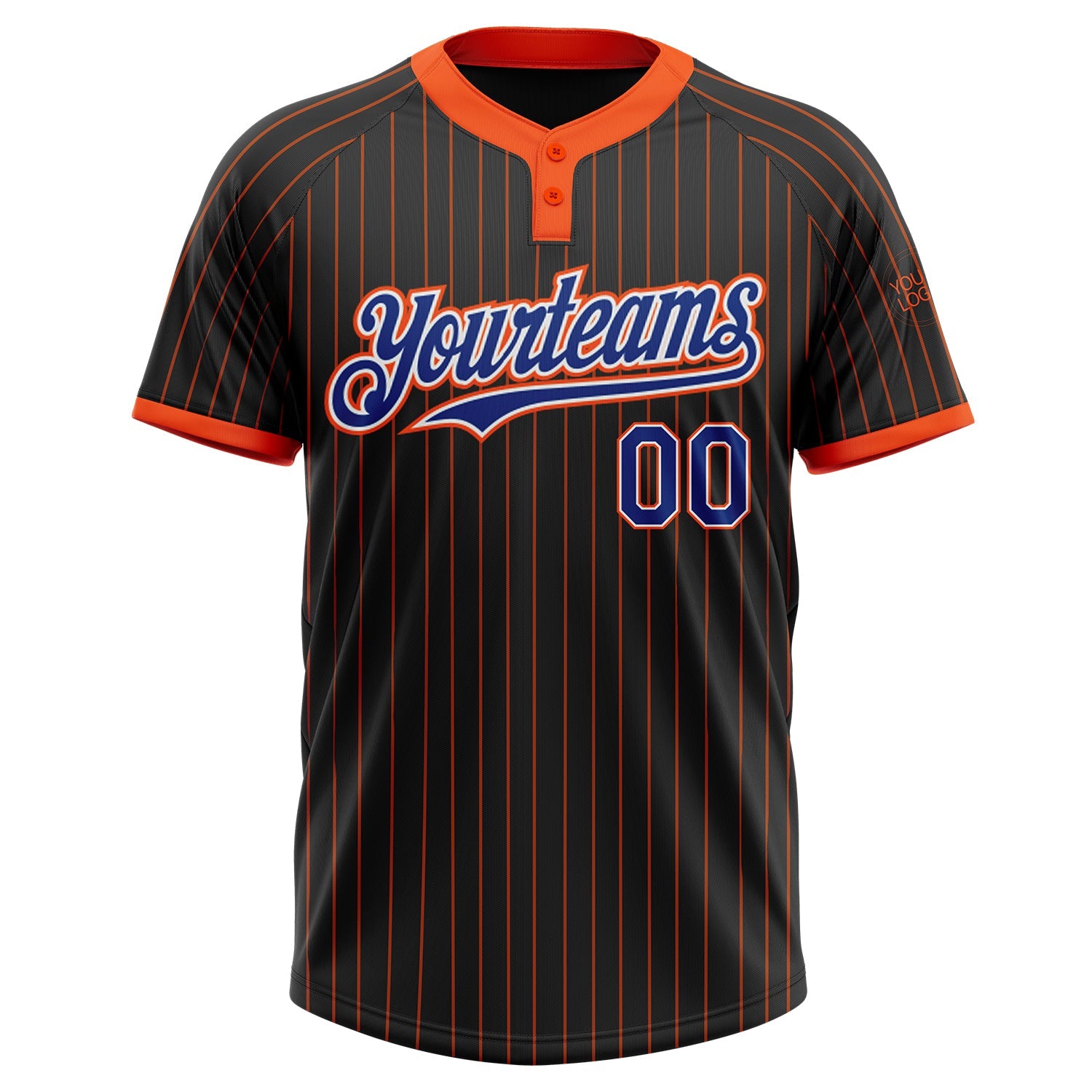 Custom Black Orange Pinstripe Royal-White Two-Button Unisex Softball Jersey view 2