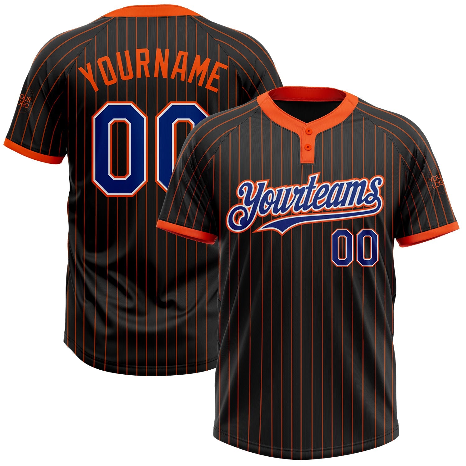Custom Black Orange Pinstripe Royal-White Two-Button Unisex Softball Jersey - Main View