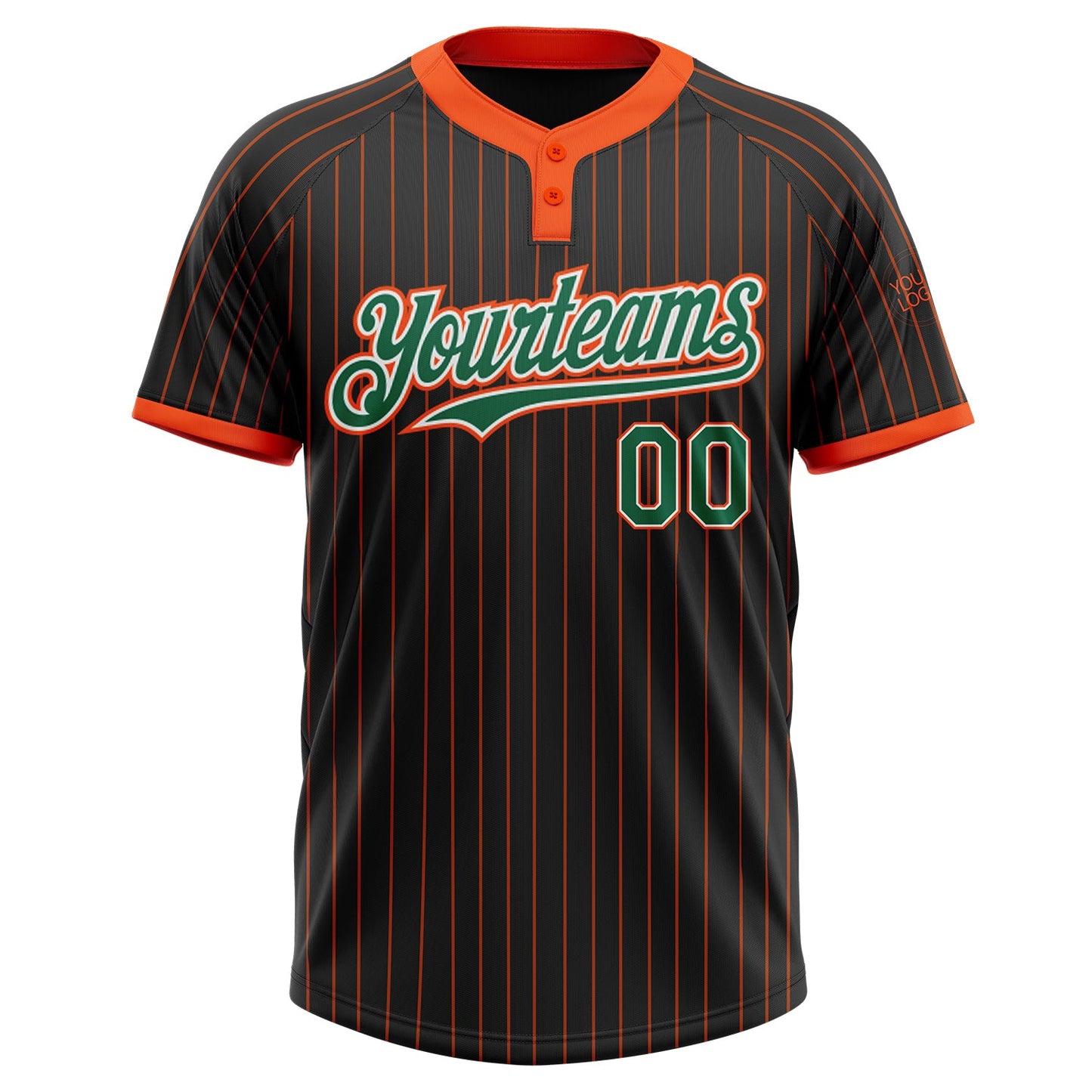 Custom Black Orange Pinstripe Kelly Green-White Two-Button Unisex Softball Jersey view 2