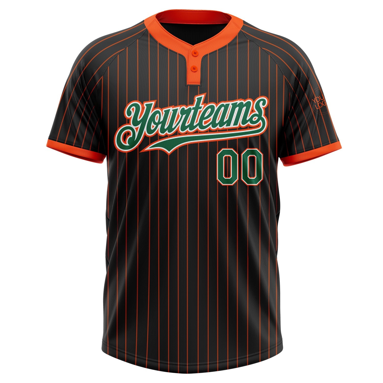 Custom Black Orange Pinstripe Kelly Green-White Two-Button Unisex Softball Jersey view 2