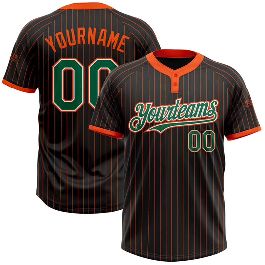 Custom Black Orange Pinstripe Kelly Green-White Two-Button Unisex Softball Jersey - Main View