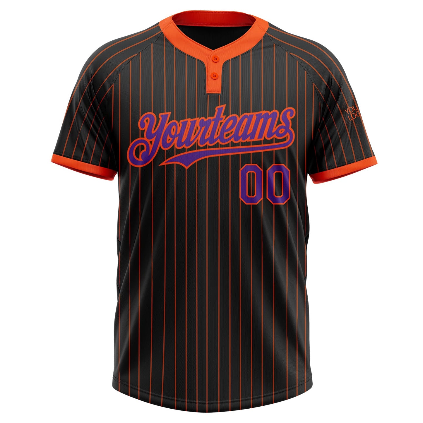 Custom Black Orange Pinstripe Purple Two-Button Unisex Softball Jersey view 2