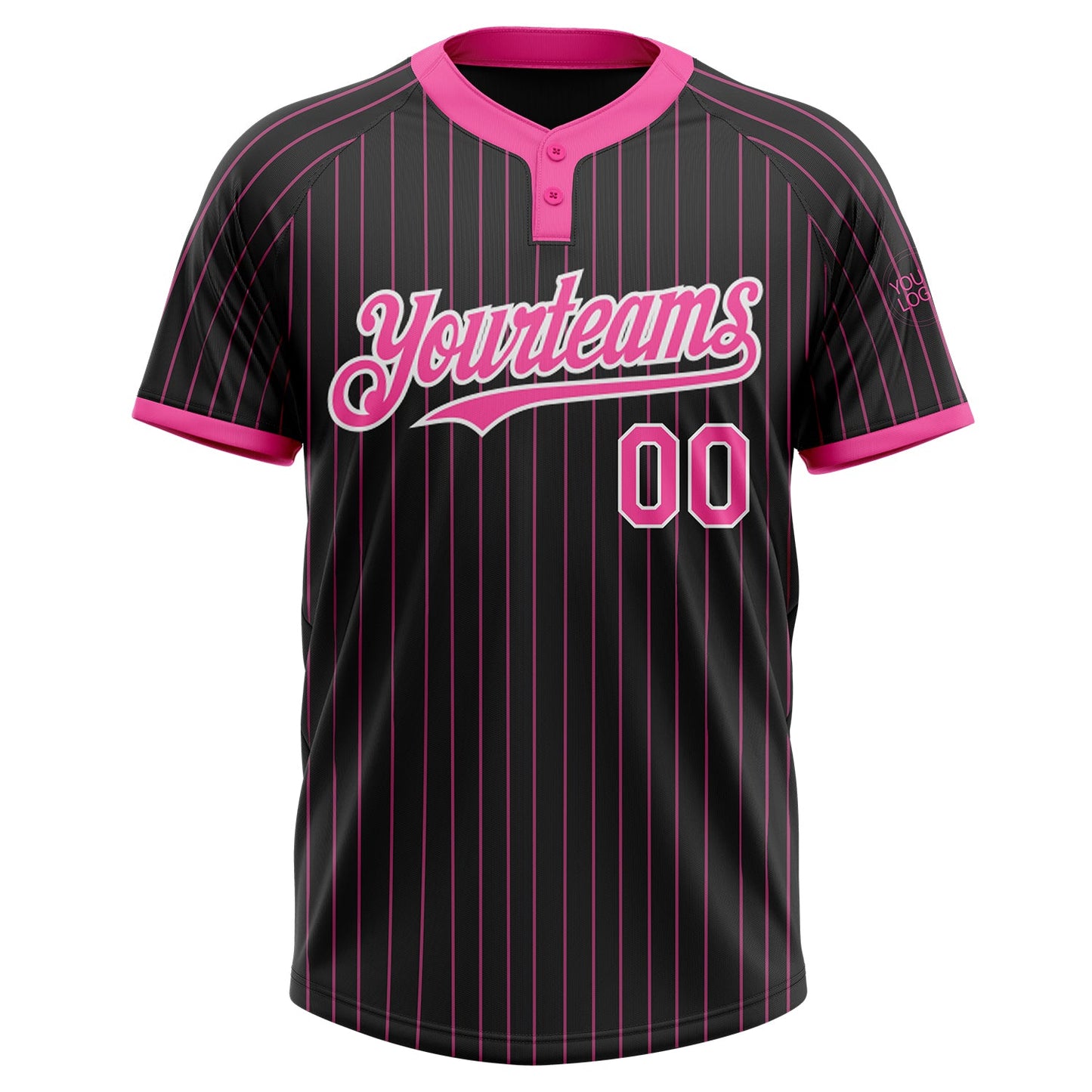 Custom Black Pink Pinstripe White Two-Button Unisex Softball Jersey view 2