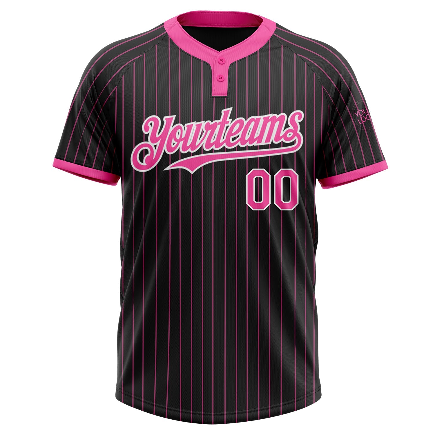 Custom Black Pink Pinstripe White Two-Button Unisex Softball Jersey view 2