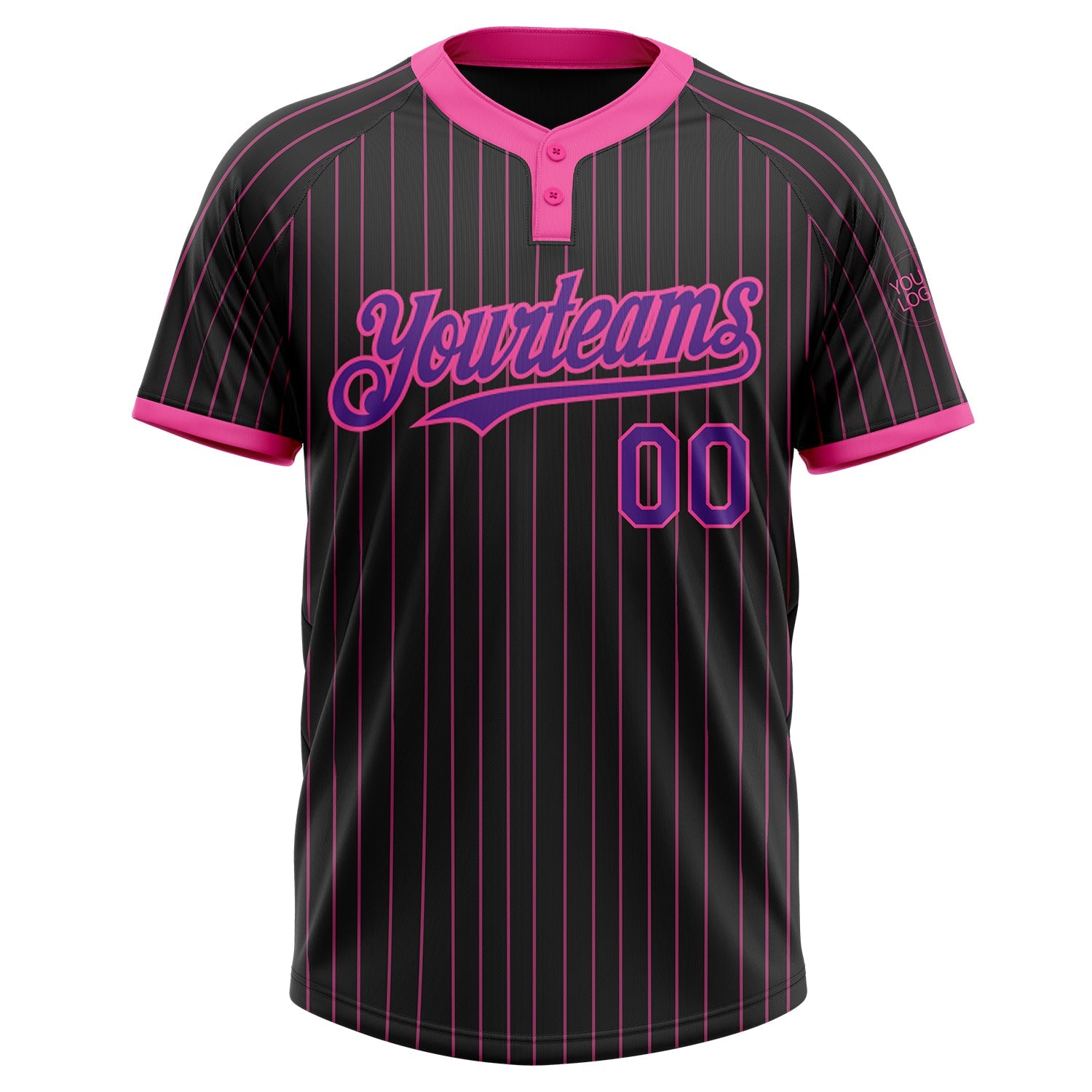 Custom Black Pink Pinstripe Purple Two-Button Unisex Softball Jersey view 2
