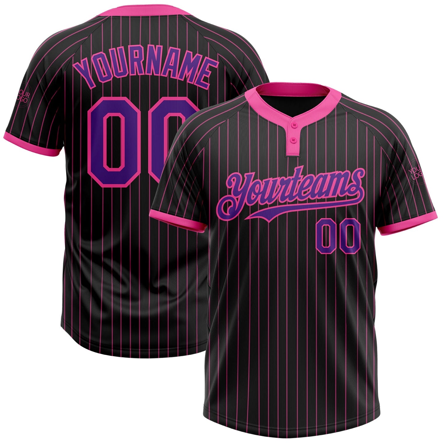 Custom Black Pink Pinstripe Purple Two-Button Unisex Softball Jersey - Main View
