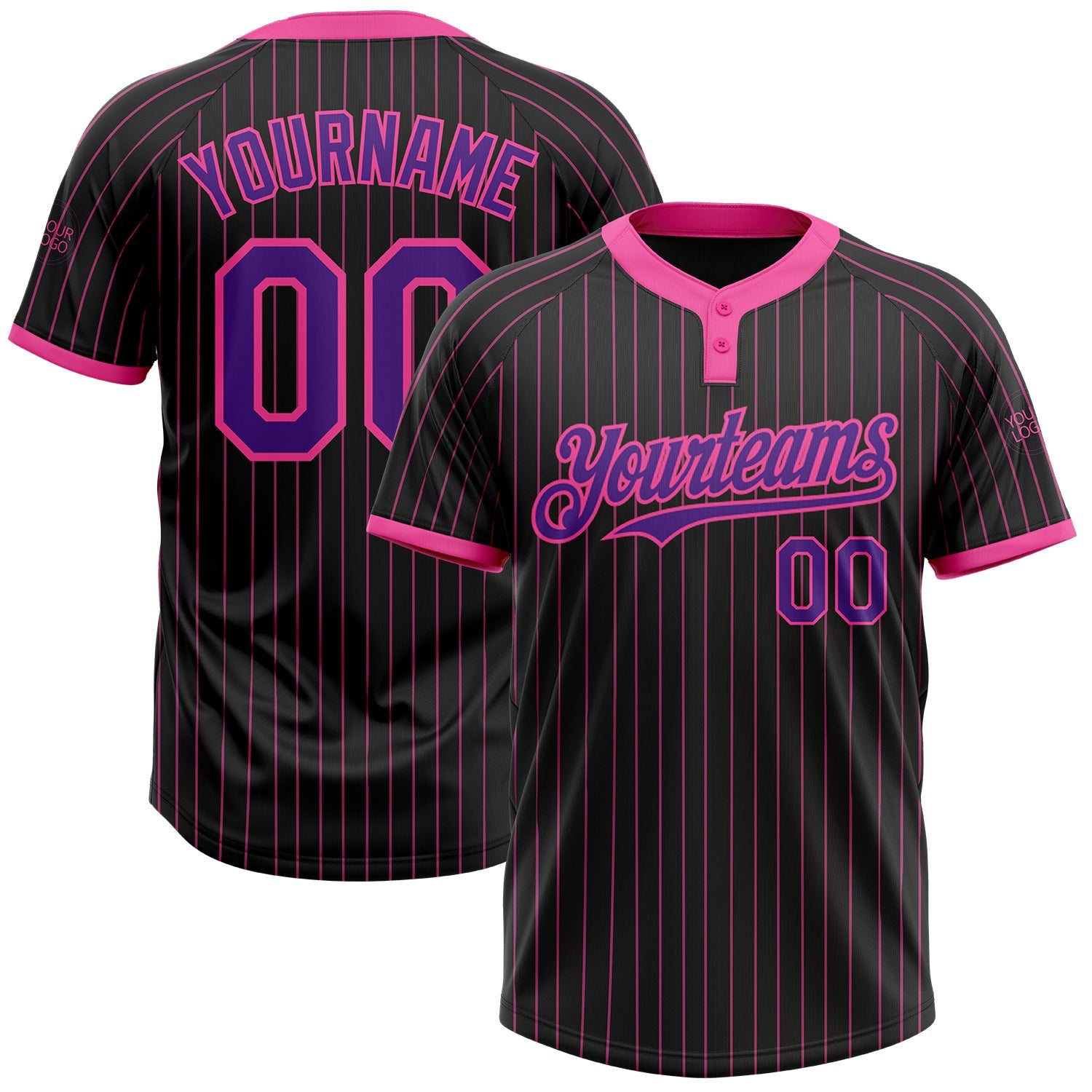 Custom Black Pink Pinstripe Purple Two-Button Unisex Softball Jersey - Main View