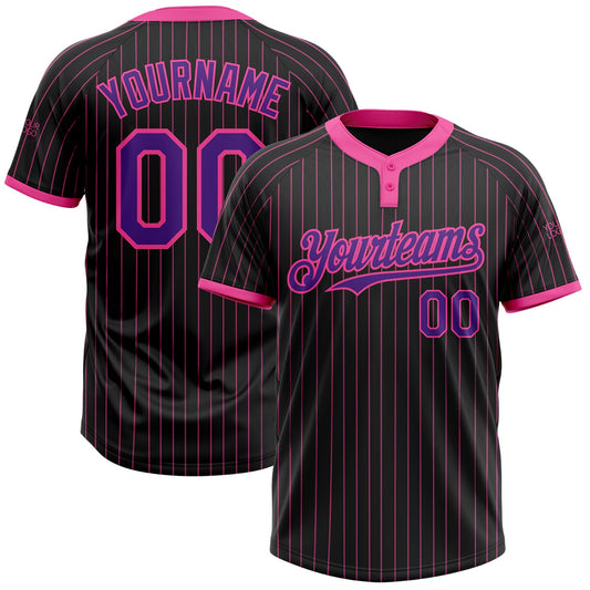 Custom Black Pink Pinstripe Purple Two-Button Unisex Softball Jersey - Main View